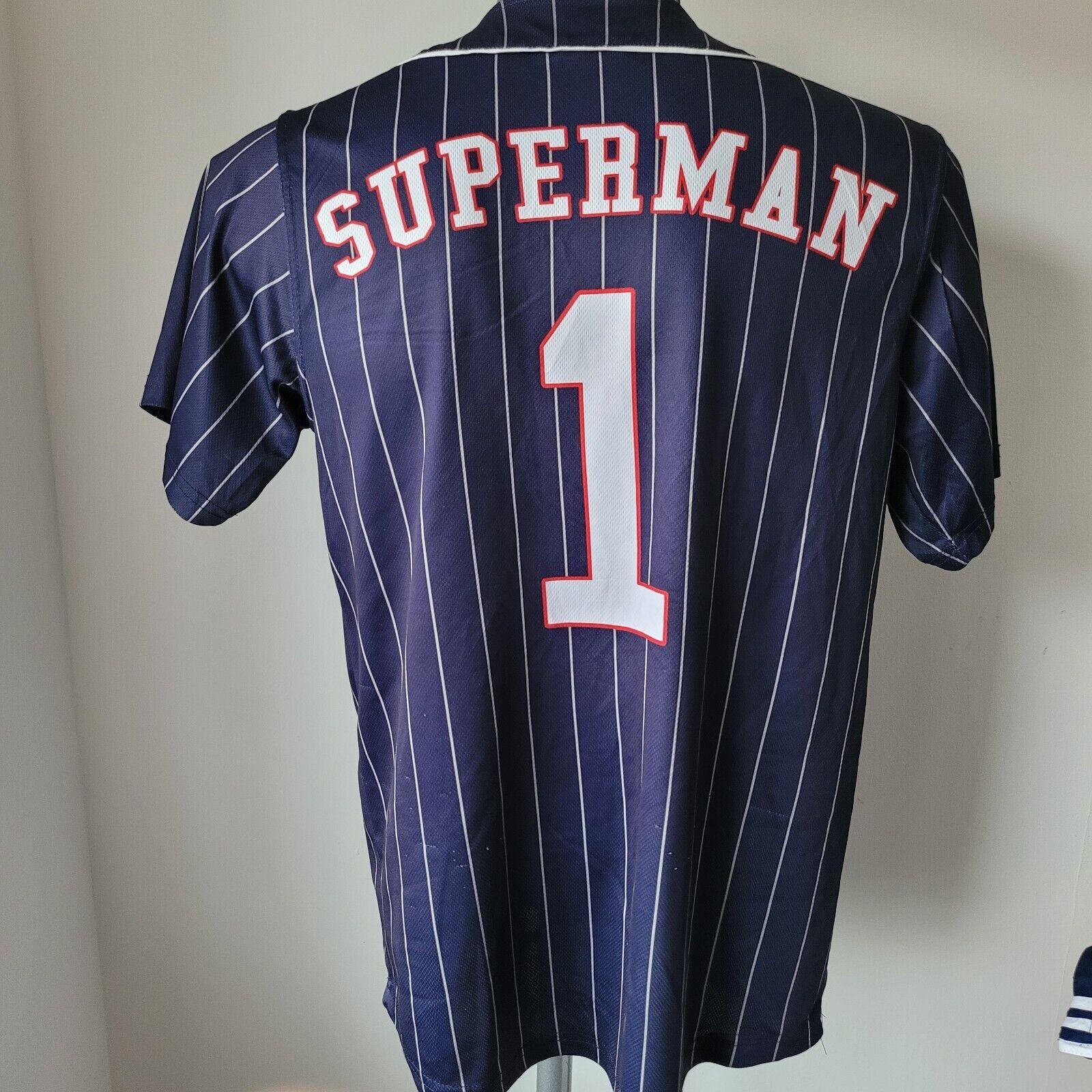 Superman Logo Striped Baseball Jersey Shirt - Men's Size M-USASTARFASHION