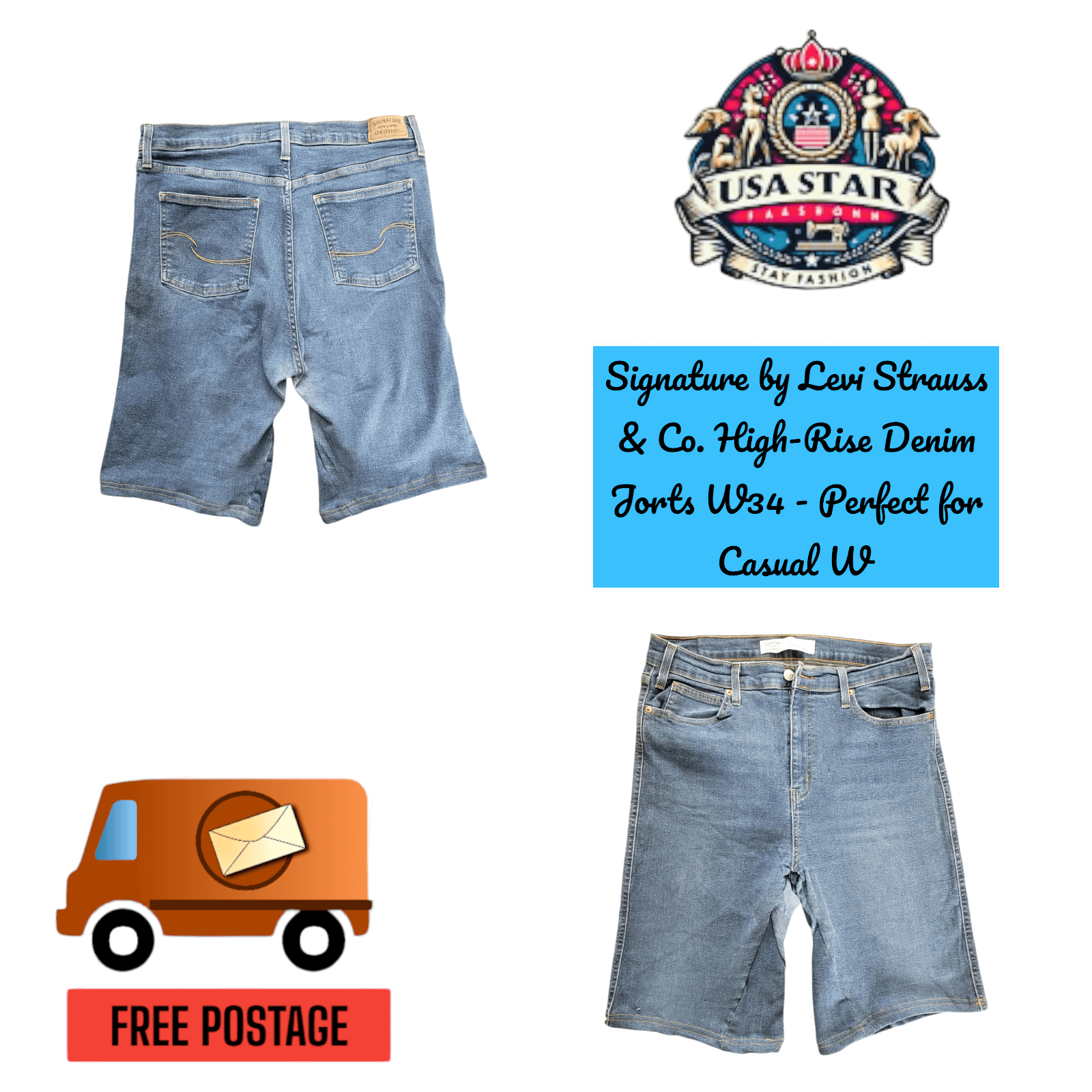 Signature by Levi Strauss & Co. High-Rise Denim Jorts W34 - Perfect for Casual W