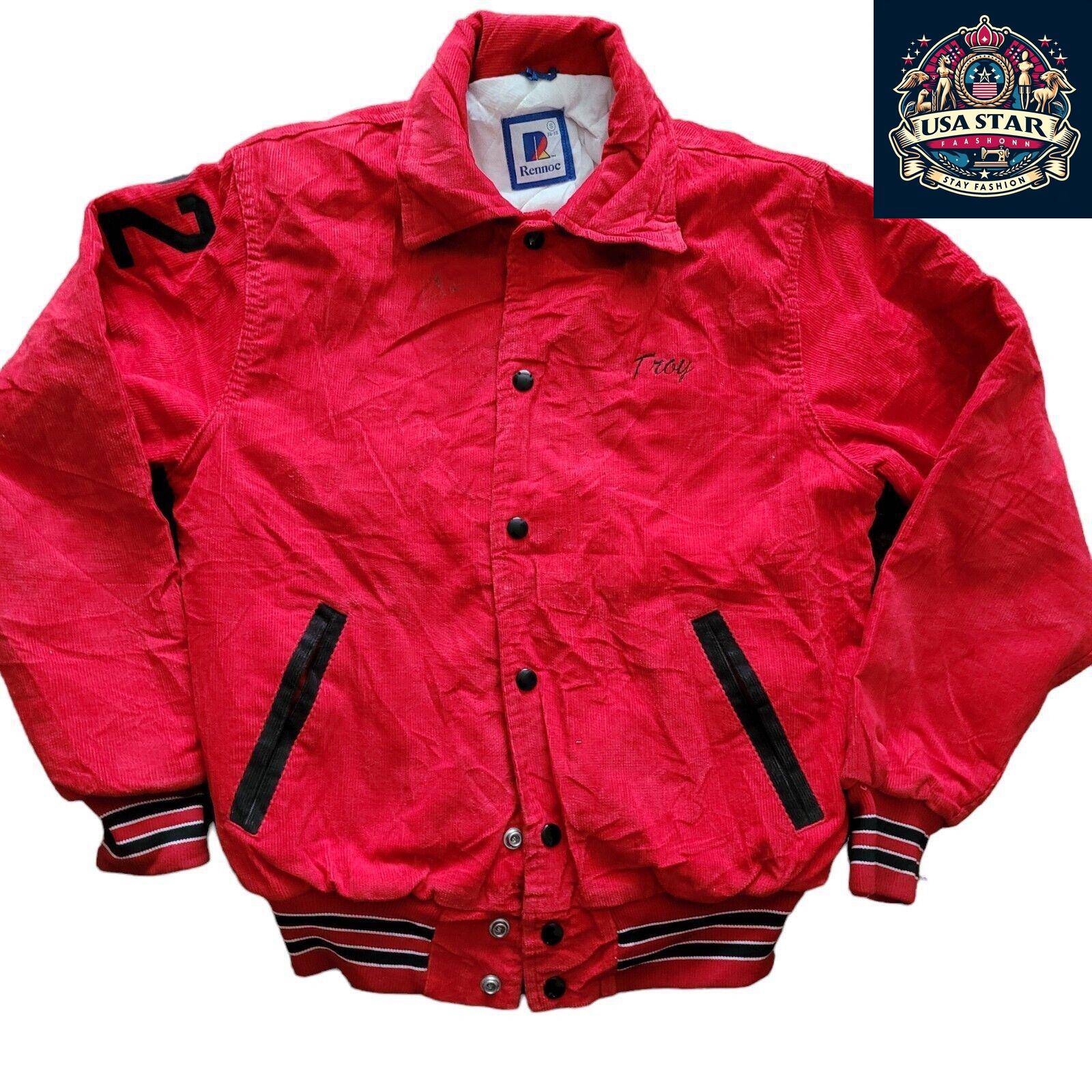 Troy Barrington Soccer 22 Womens Varsity Jacket - Stylish Red Cotton Size S for Casual Comfort - USASTARFASHION