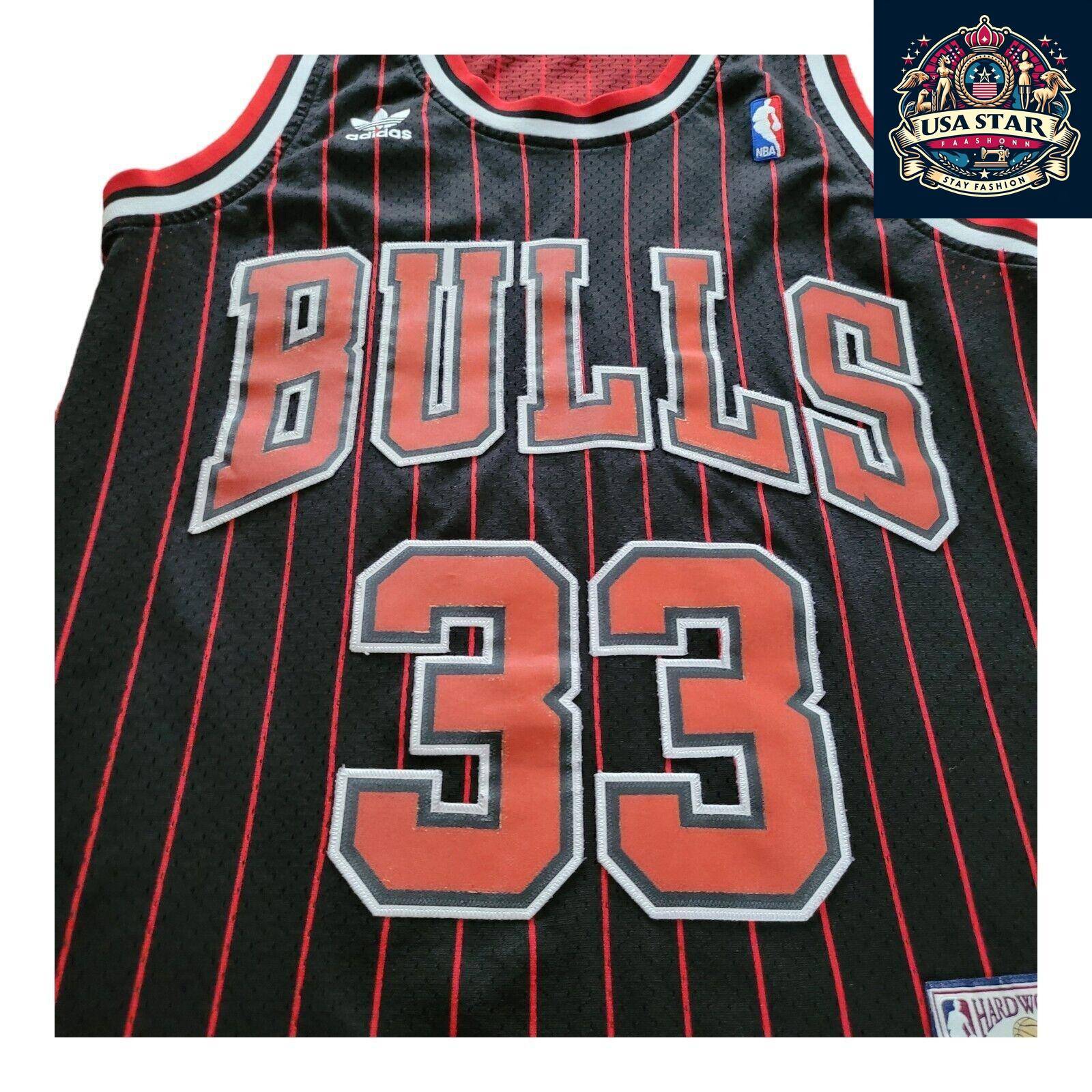 Scottie Pippen #33 Chicago Bulls Jersey - Black Red Pinstripe Vintage M - NBA Apparel - USASTARFASHION