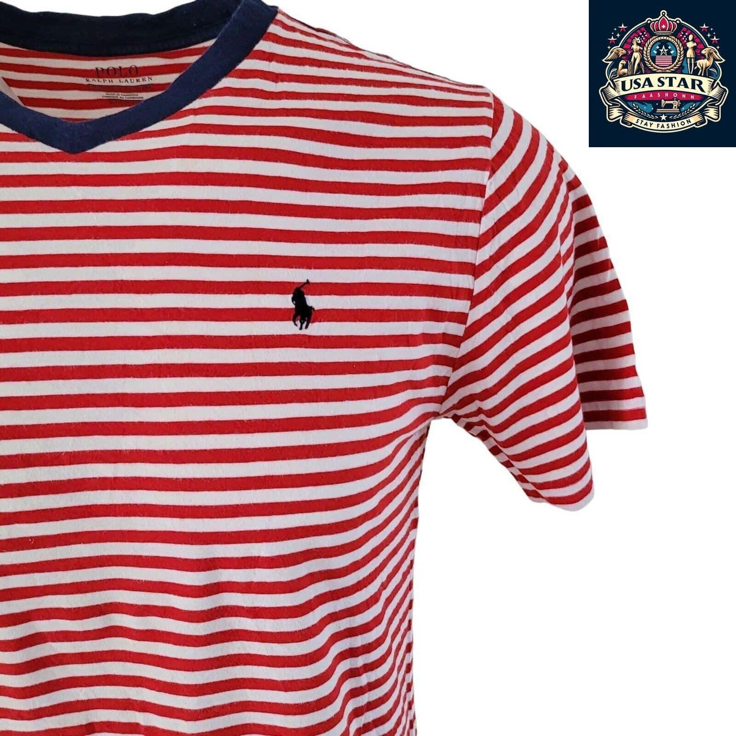 Polo Ralph Lauren T-Shirt XL | Red Striped Design | High-Quality Cotton Comfort - USASTARFASHION