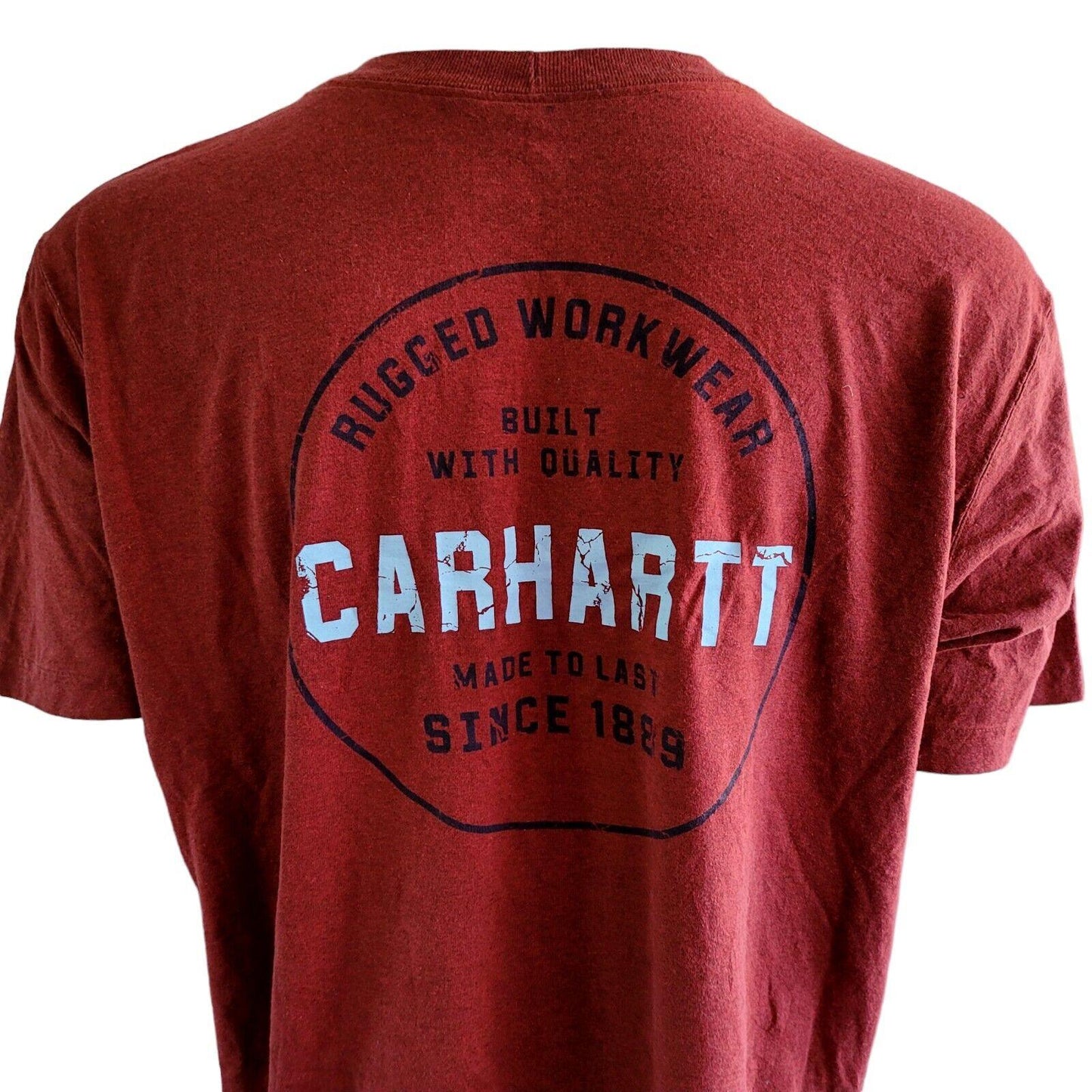 Carhartt Men's XL T-Shirt in Rust Red | Vintage Logo Print - 60% Cotton, 40% Polyester - Roomy Fit - Crew Neck-USASTARFASHION