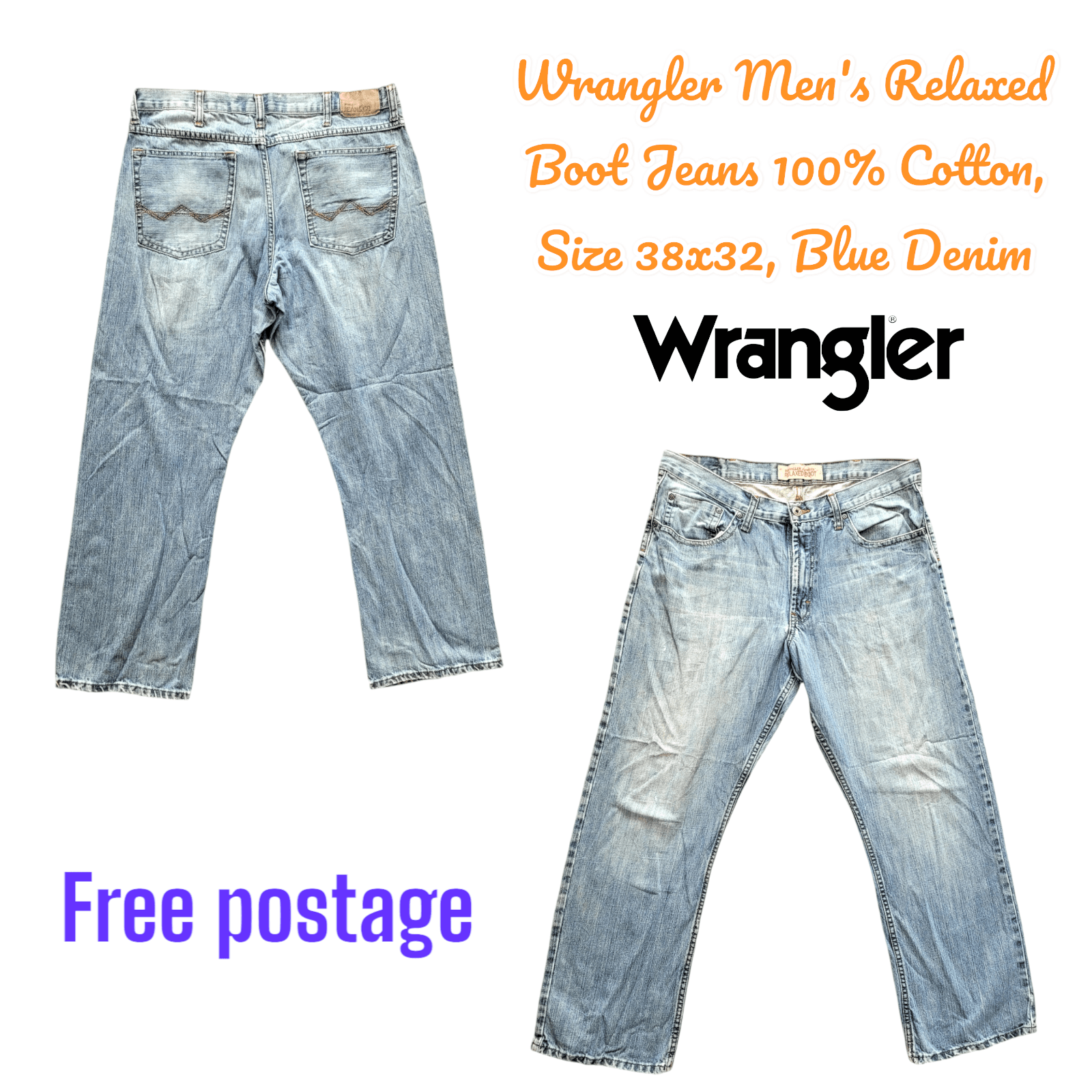 Wrangler Men's Relaxed Boot Jeans 100% Cotton, Size 38x32, Blue Denim