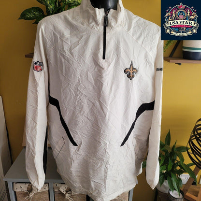 New Orleans Saints Jacket - Authentic Reebok Size L, Lightweight, Stylish Football Gear - USASTARFASHION