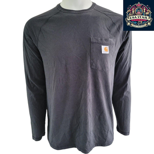 Carhartt Long Sleeve Shirt for Men, Charcoal Relaxed Fit, Durable 60% Cotton Blend, Size M - USASTARFASHION