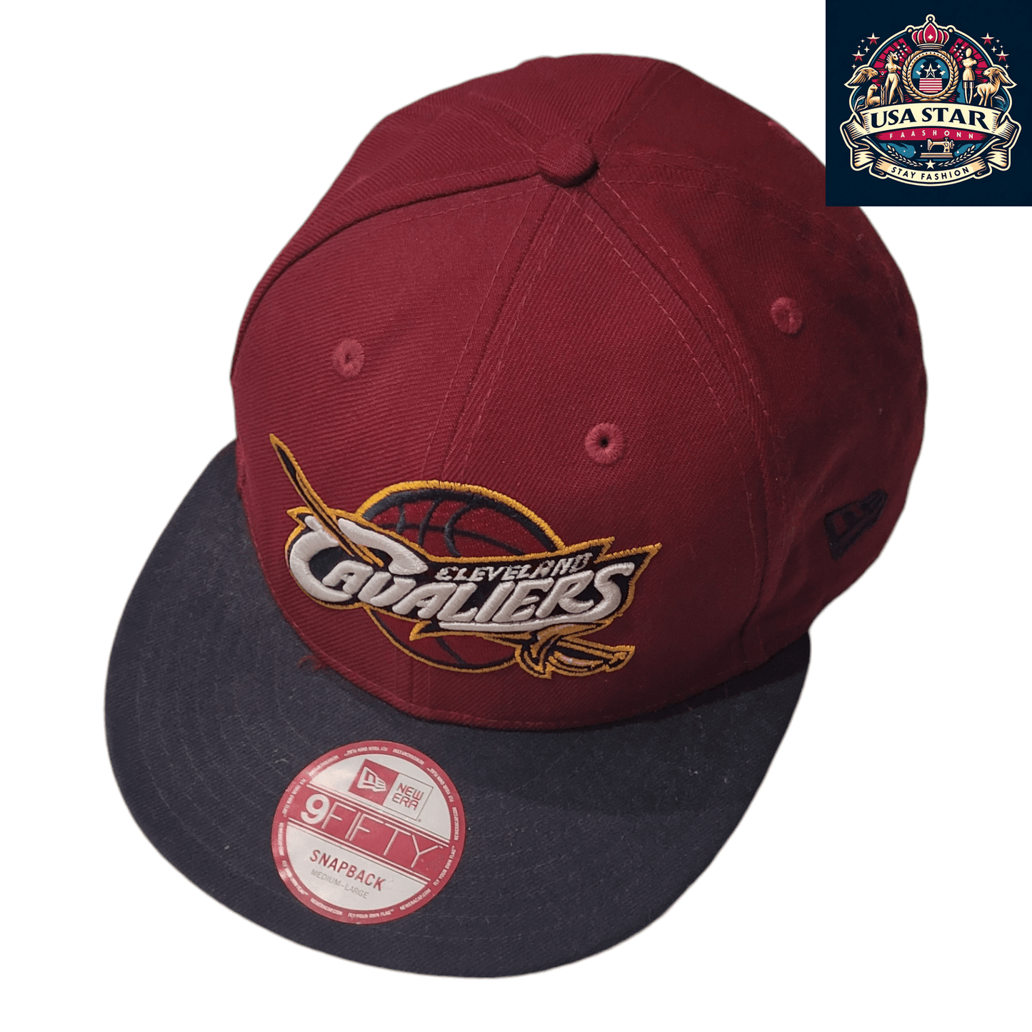 New Era Cleveland Cavaliers Hat 9FIFTY Snapback Cap Burgundy/Black Medium-Large Adjustable - USASTARFASHION