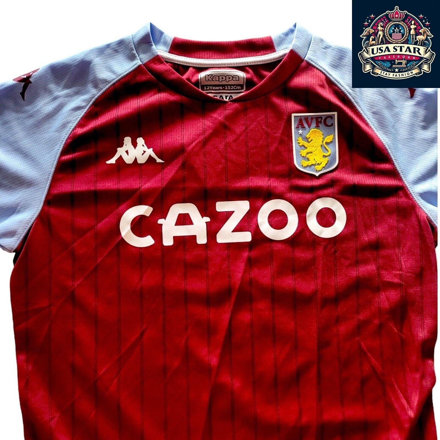 Kappa Aston Villa Jersey Youth Size 12 Years Maroon & Light Blue with Custom Grant 10 - USASTARFASHION