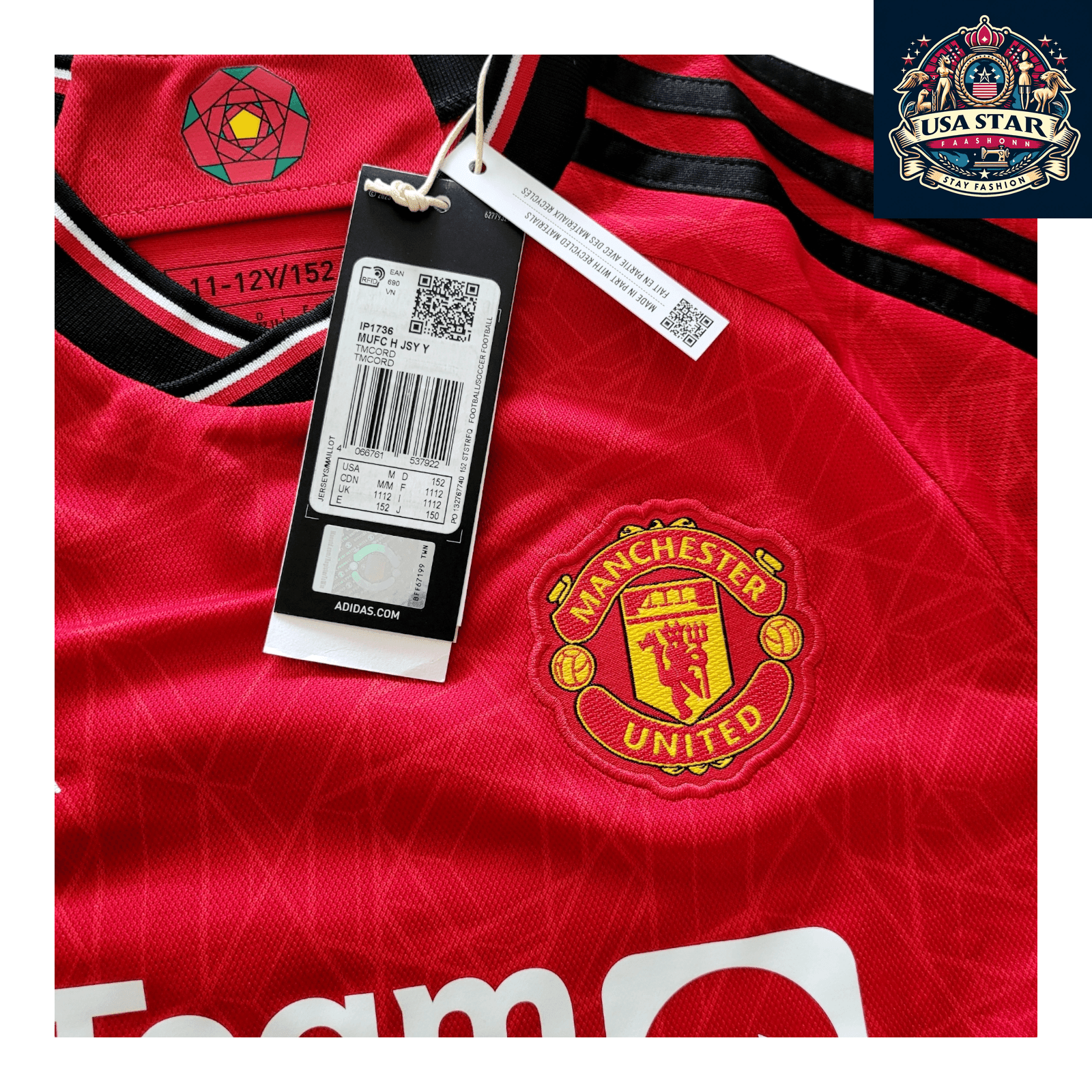 Manchester United Youth Jersey M 2023-2024, Adidas AEROREA, TeamViewer, Red Fan Gear - USASTARFASHION