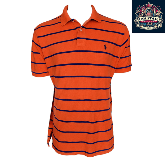 Polo Ralph Lauren T-Shirt Classic Fit XL, 100% Cotton, Vibrant Orange Striped Design for Comfort - USASTARFASHION