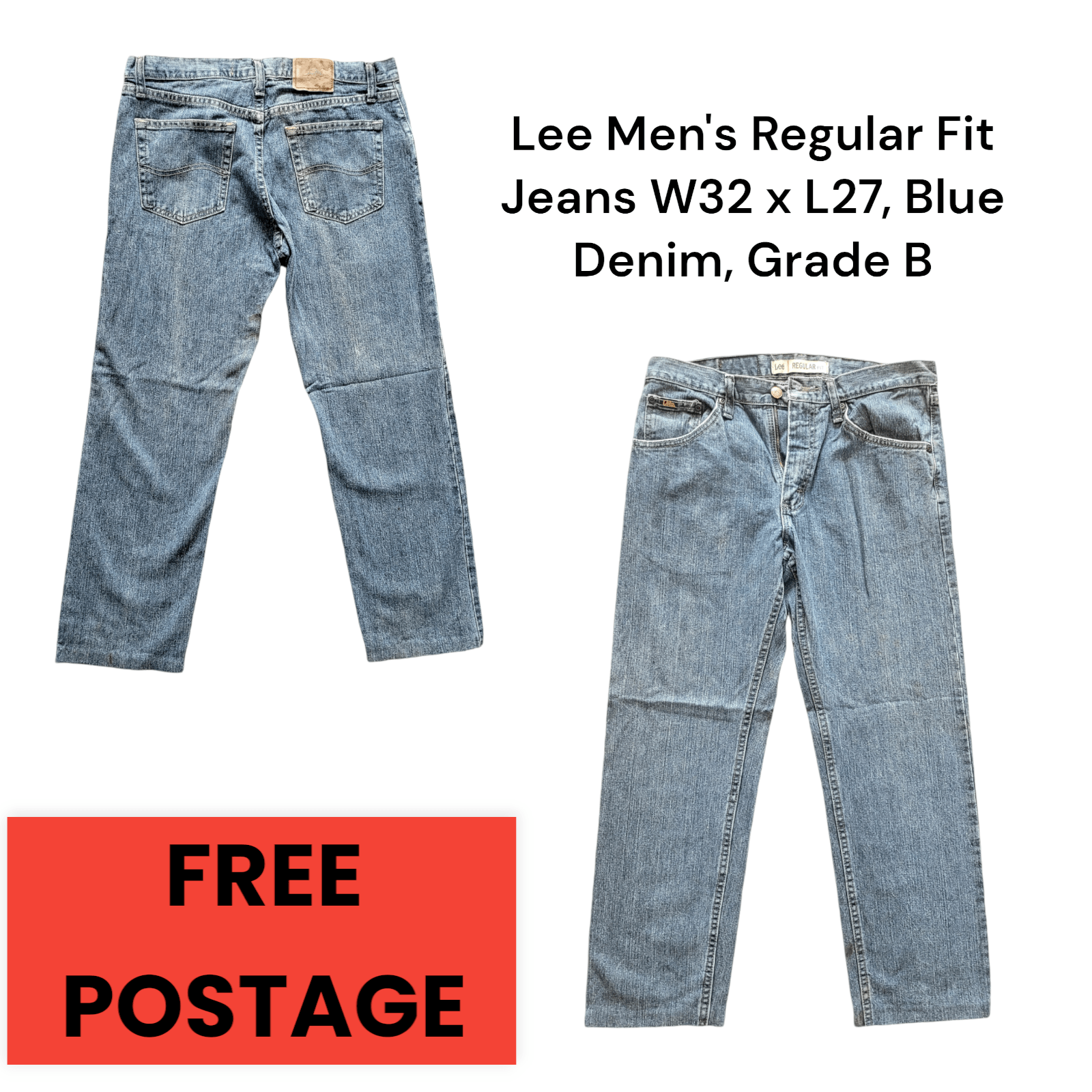 Lee Men's Regular Fit Jeans W32 x L27, Blue Denim, Grade B