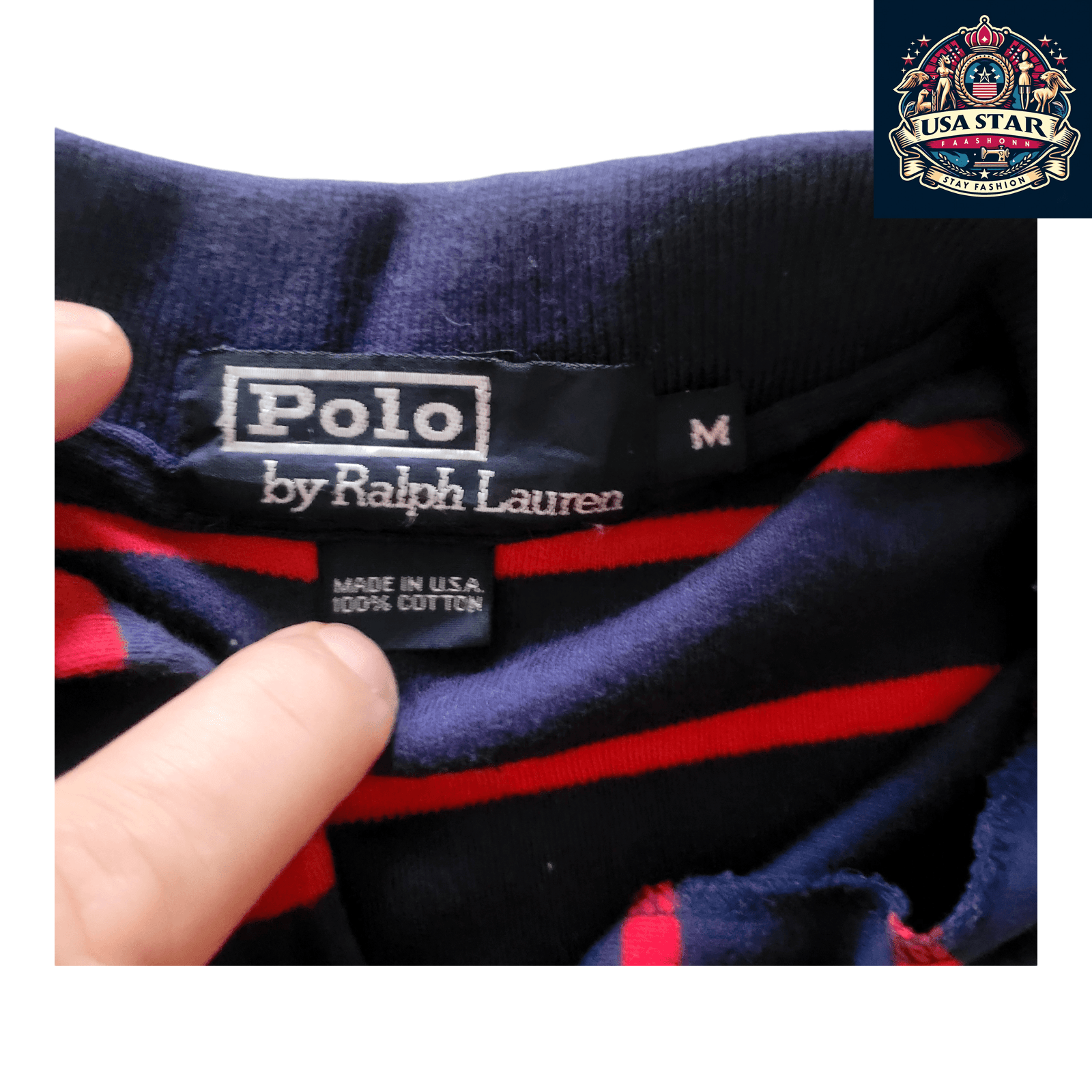 Polo By Ralph Lauren Men's Navy Red Striped Polo Shirt, 100% Cotton, Classic Fit, Made In USA USASTARFASHION