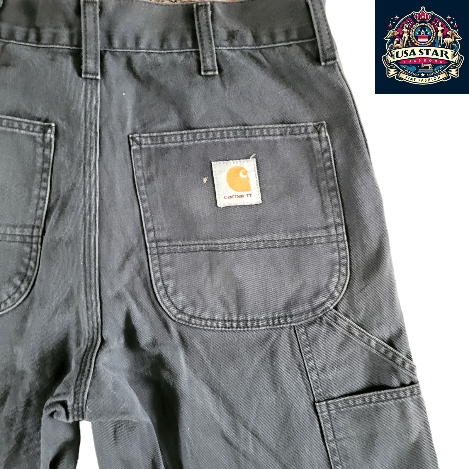 Carhartt W31 Single Knee Black Denim Jorts, Reworked, Used Condition, Stylish & Durable Summer Shorts - USASTARFASHION