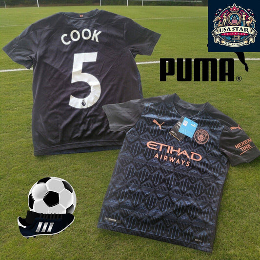 Puma Manchester City Youth Jersey Medium Black-Dark Denim, DryCELL Fabric, New With Tags - USASTARFASHION