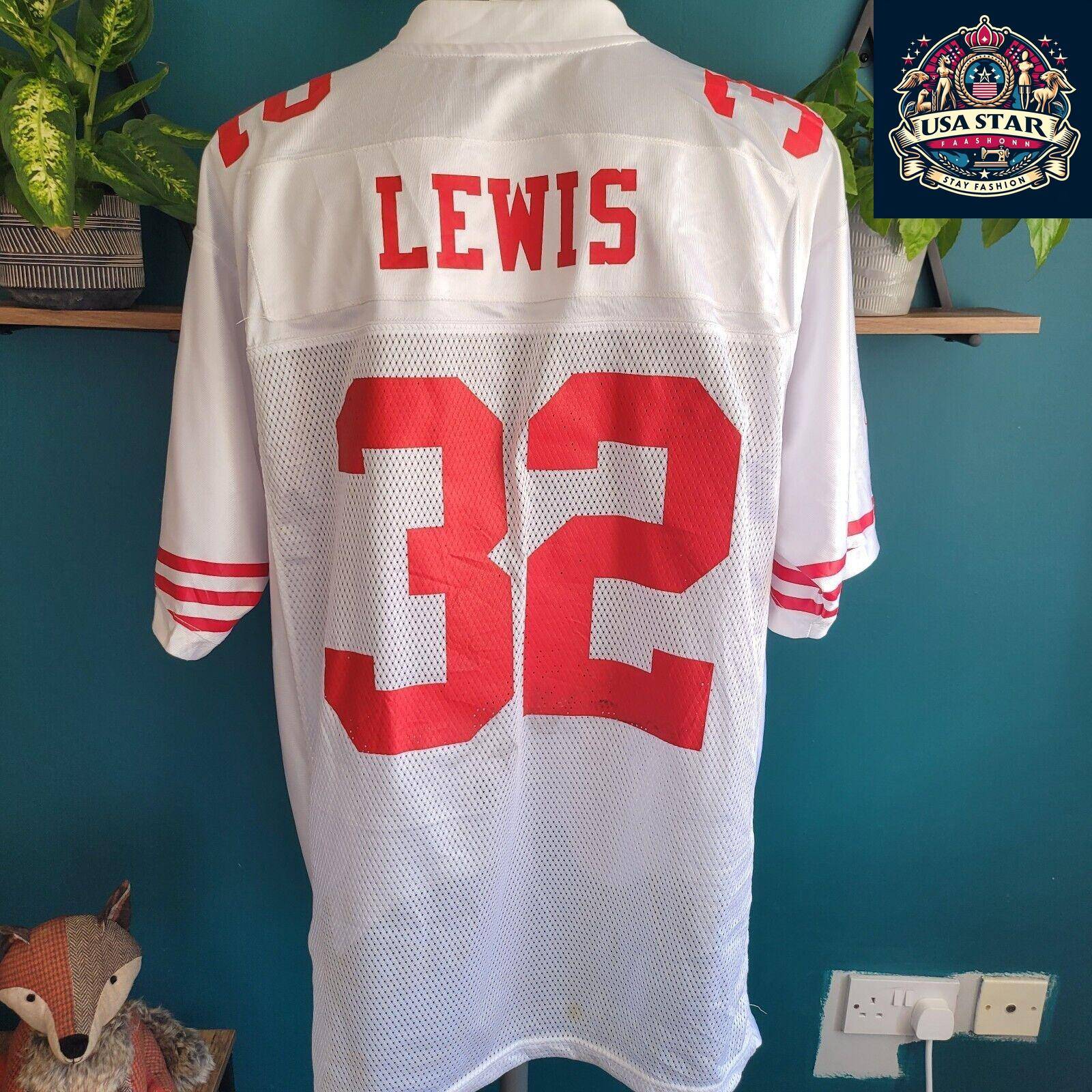 Reebok San Francisco 49ers Jersey #32 Lewis - Authentic NFL Shirt, Comfortable and Durable Design - USASTARFASHION