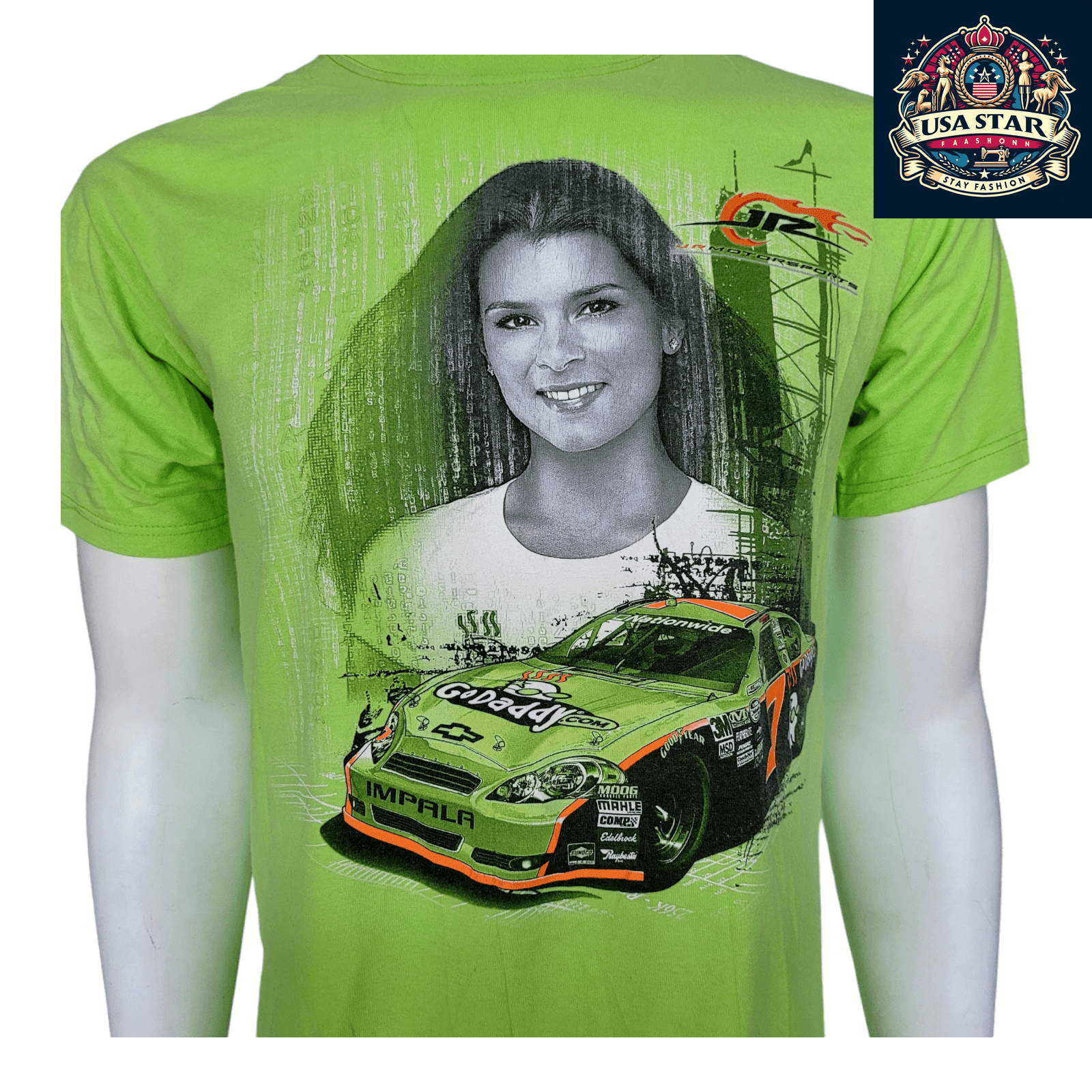 Danica Patrick T-Shirt - Chase Authentics GoDaddy Racing Apparel M Green 100% Pre-Shrunk Cotton - USASTARFASHION