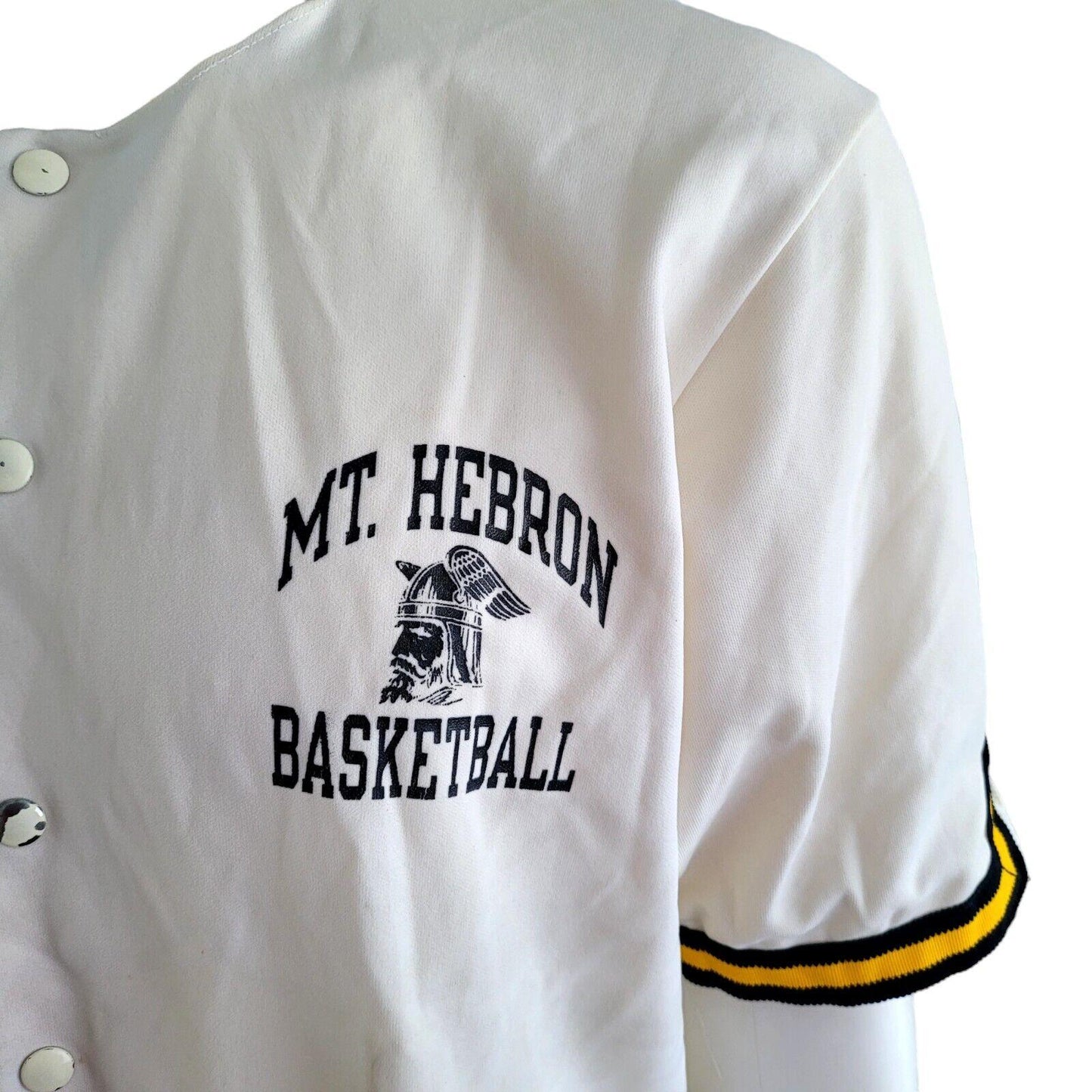 Vintage Champion BLAKE Varsity Jacket - Men's Large, Cream & Black-Yellow, Mt. Hebron Basketball-USASTARFASHION