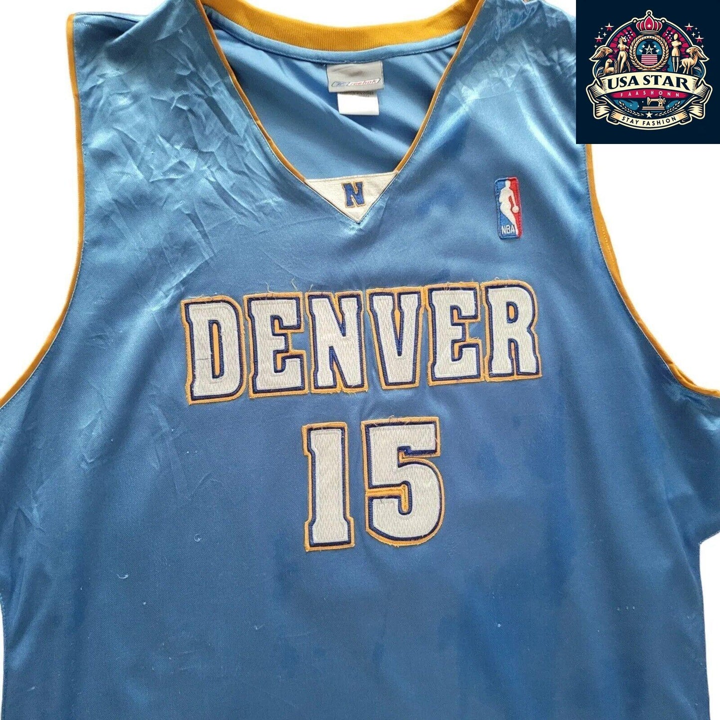 Reebok Vintage Denver Nuggets #15 Anthony Jersey  90s Sz 56 XXL Retro Sportswear - USASTARFASHION