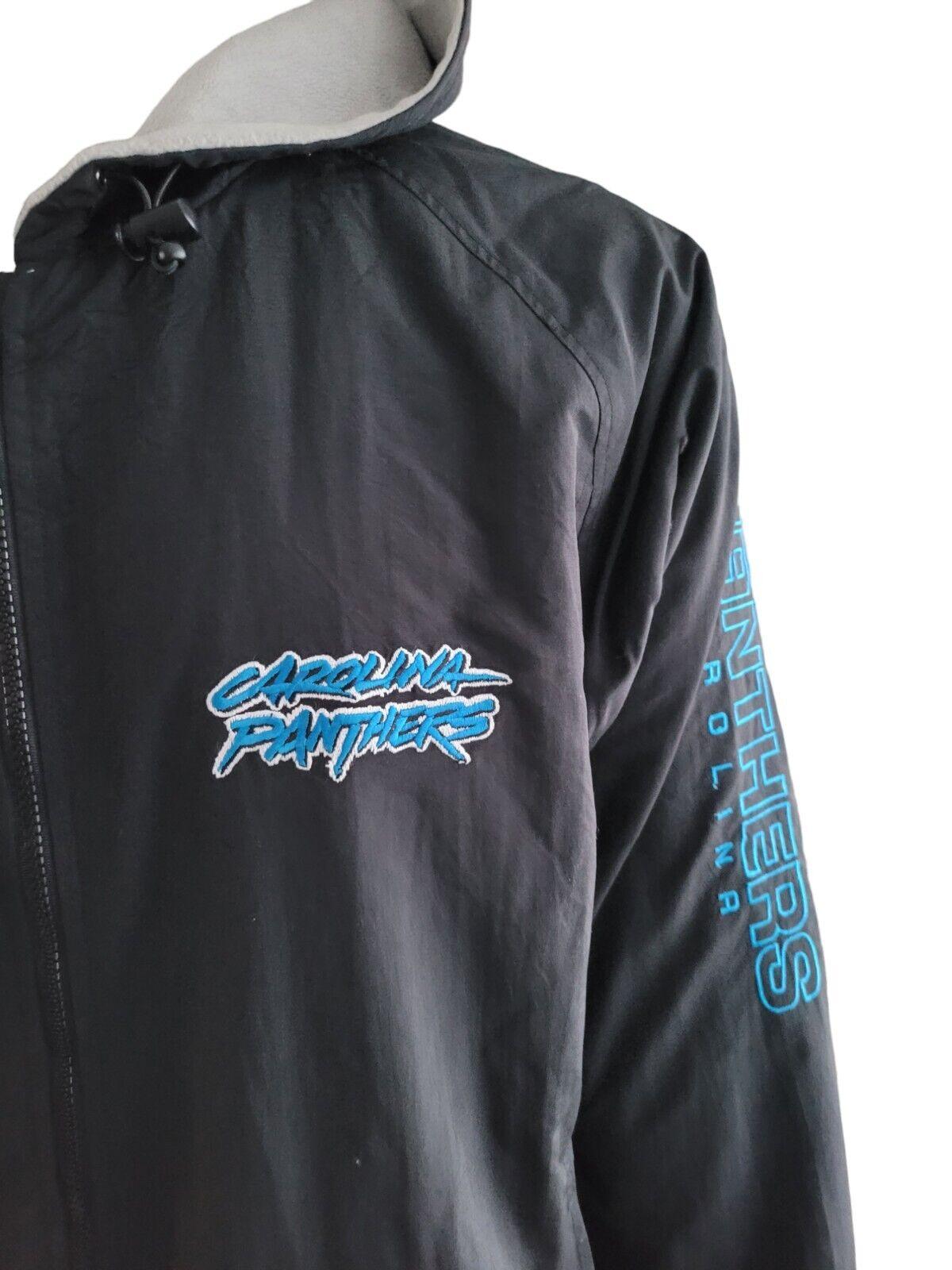 NFL Carolina Panthers Reversible Jacket in Size L - Black/Logo & Text Sides, 2-in-1 Design, Game Day Outerwear-USASTARFASHION