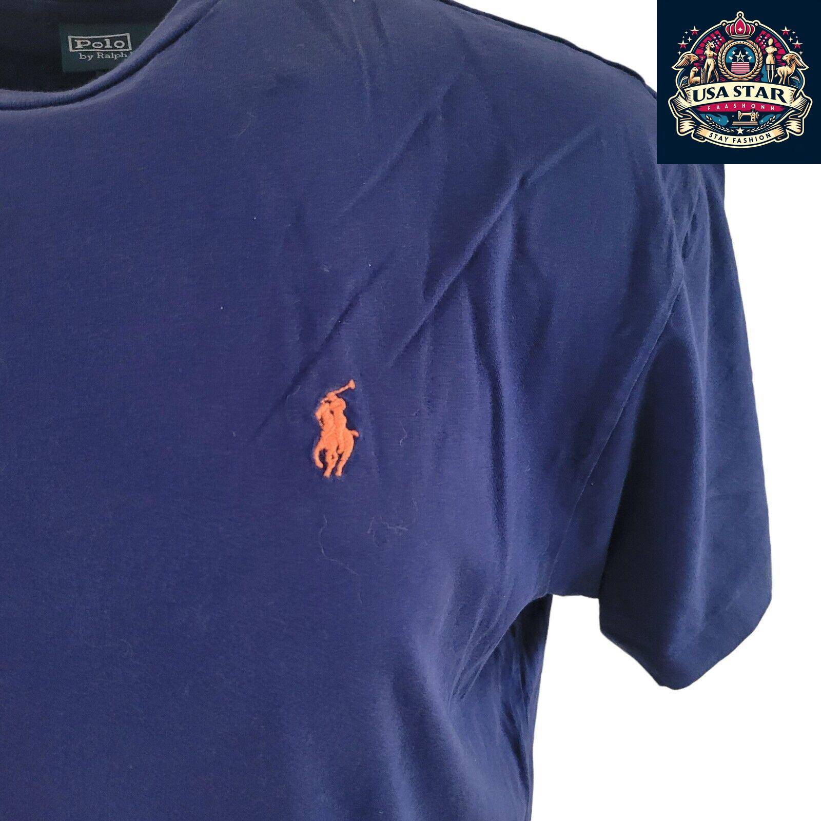 Polo Ralph Lauren T-Shirt Navy Blue Crew Neck L, 100% Cotton, Durable & Stylish Casual Wear - USASTARFASHION