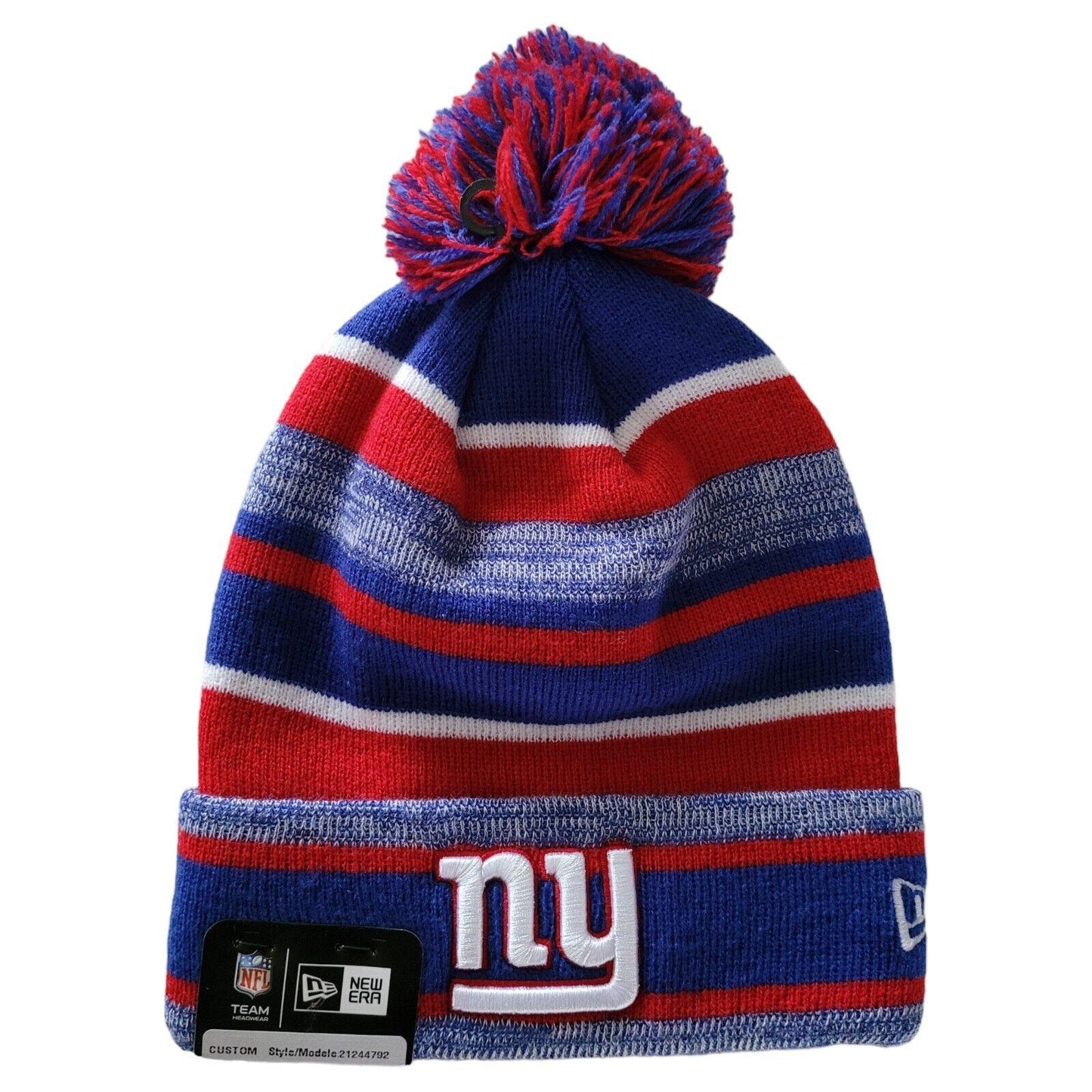 New York Giants Beanie with Marled Stripe Pom - NFL Logo - One Size-USASTARFASHION