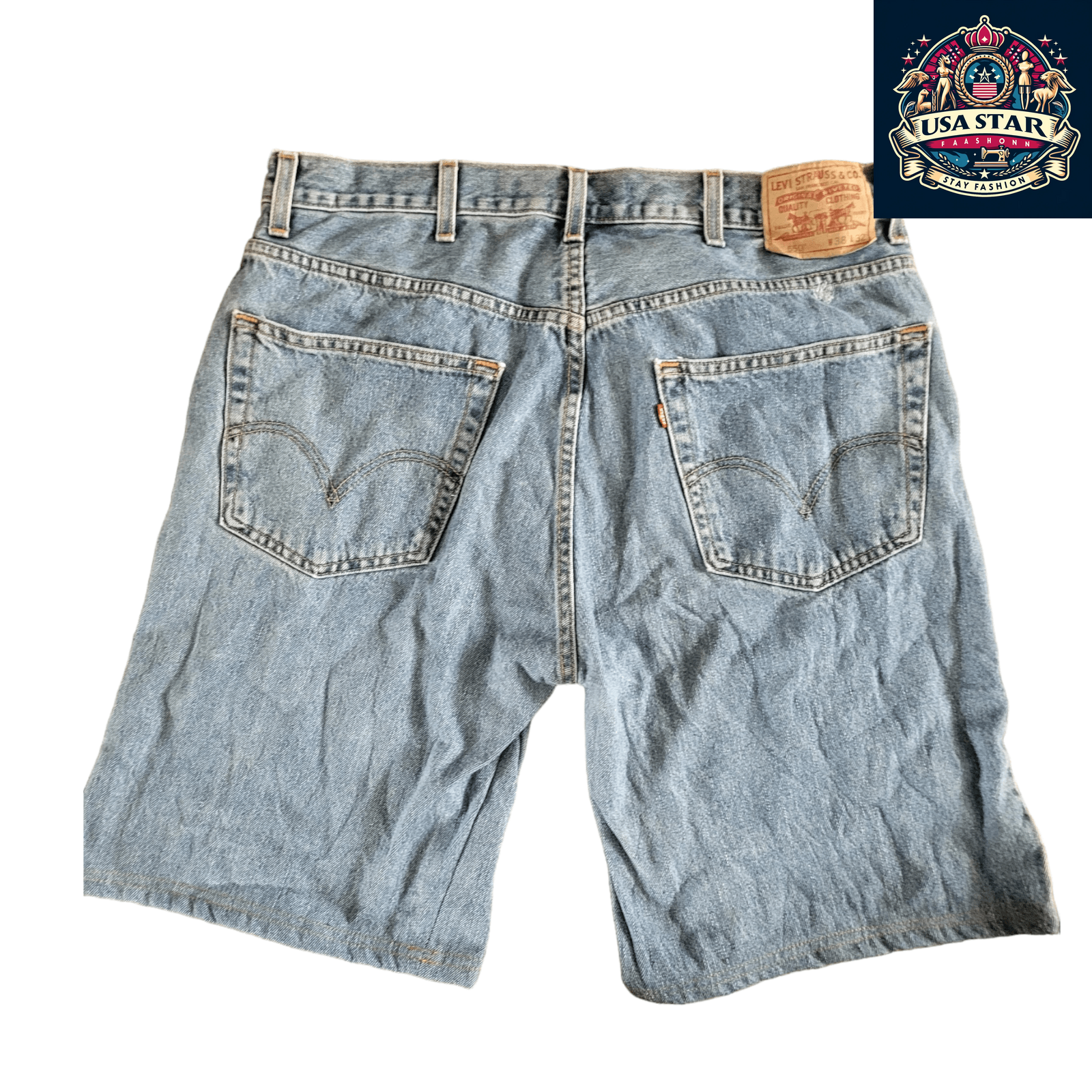 Levi's 560 Blue Jean Shorts, Size 38, Relaxed Fit, Used & Reworked for Casual Comfort - USASTARFASHION