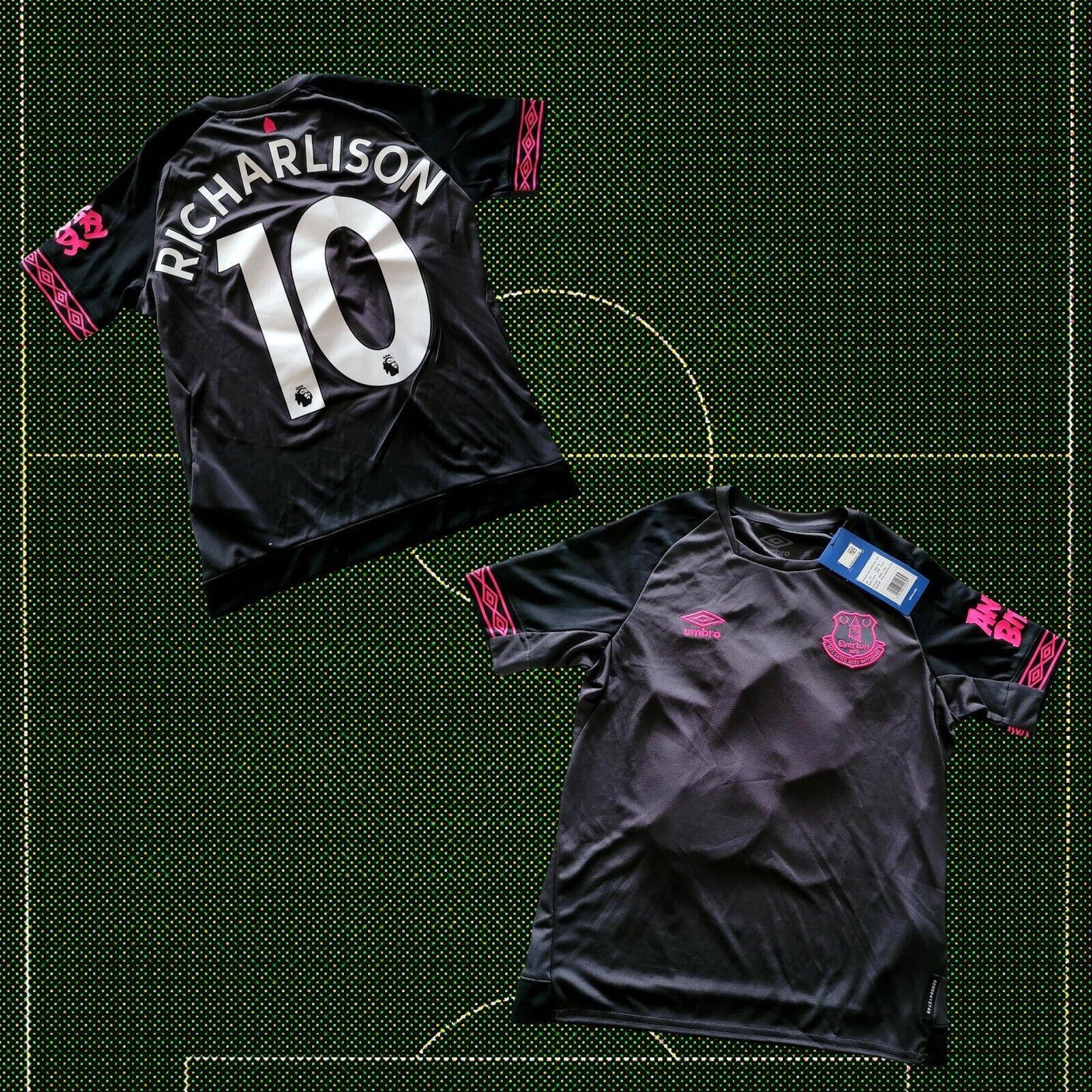 Umbro Everton Away Jersey Richarlison #10 Youth Medium Black Pink NWT-USASTARFASHION