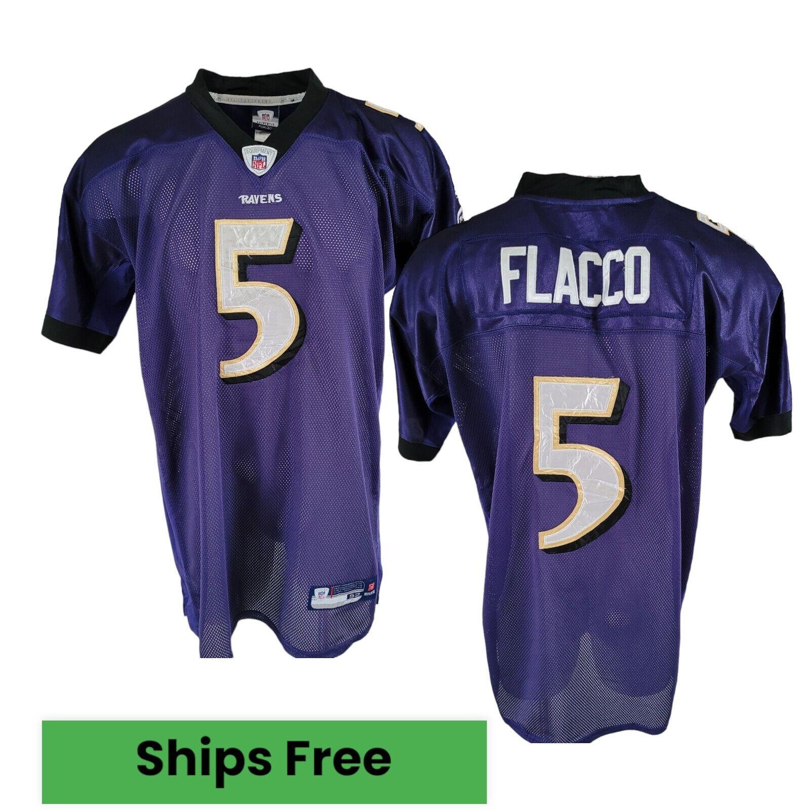 Reebok Baltimore Ravens #5 Flacco Jersey T Shirt - Purple Size 56 Men's-USASTARFASHION