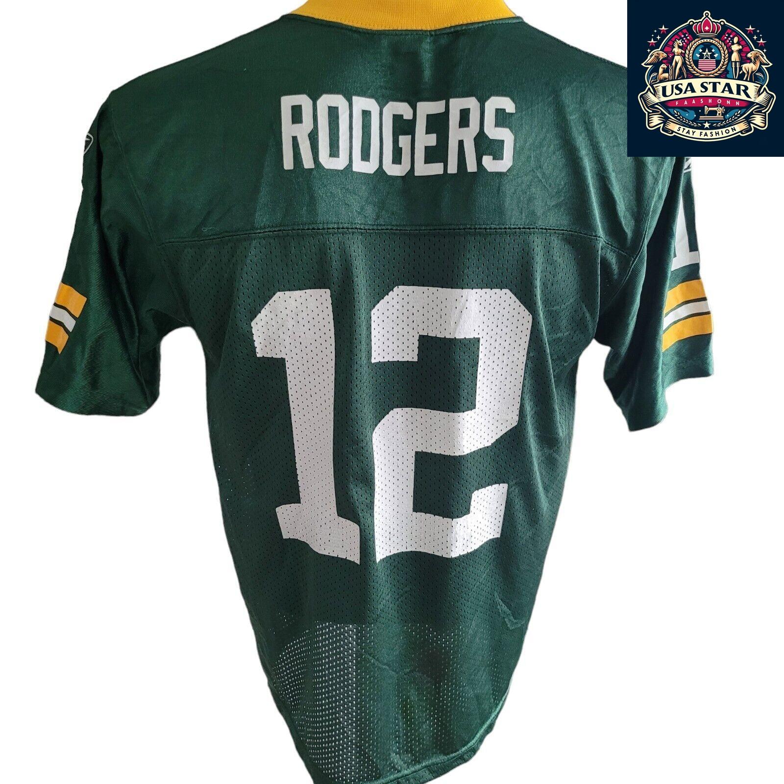 Green Bay Packers Reebok NFL Jersey - Youth L with Rodgers #12 Iconic Design & Comfortable Fit - USASTARFASHION