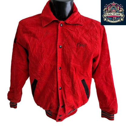 Troy Barrington Soccer 22 Womens Varsity Jacket - Stylish Red Cotton Size S for Casual Comfort - USASTARFASHION