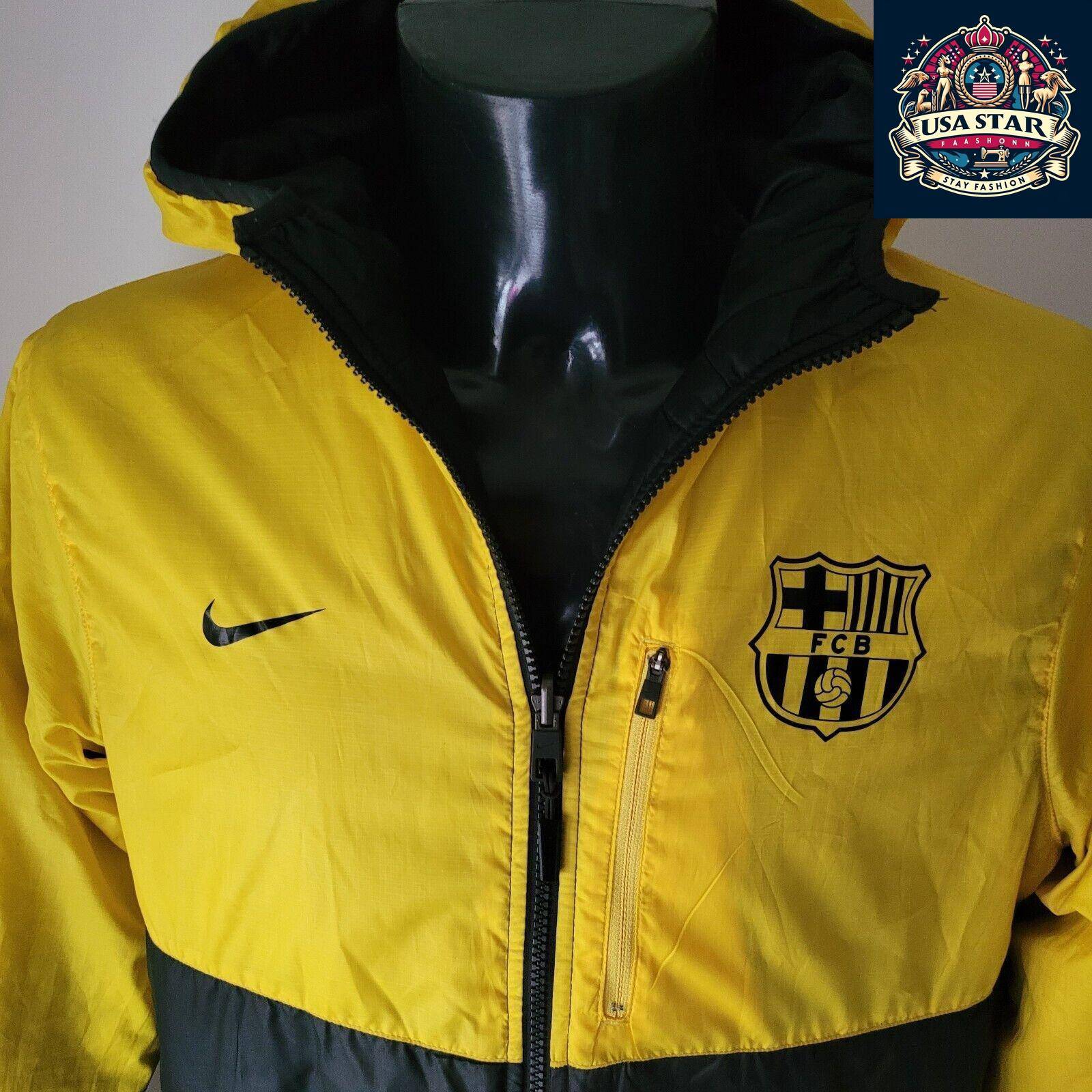 Nike FCB Barcelona Jacket Size M Black/Yellow Reversible Design for Versatile Styling - USASTARFASHION