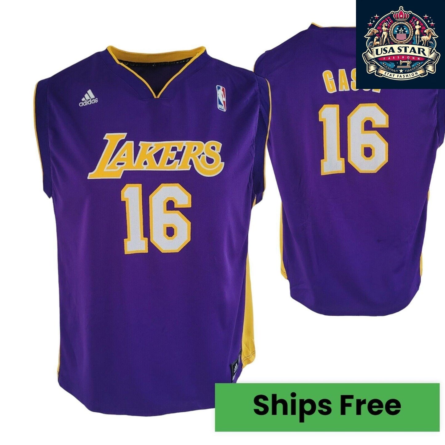 Adidas NBA Lakers Gasol No. 16 Purple Vest Jersey for Youth (18-20) & Adults S/M - USASTARFASHION