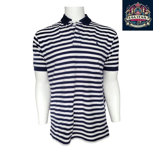 Polo Ralph Lauren Men's Polo Shirt - Large Navy/White Striped, 100% Cotton, Classic Fit - USASTARFASHION