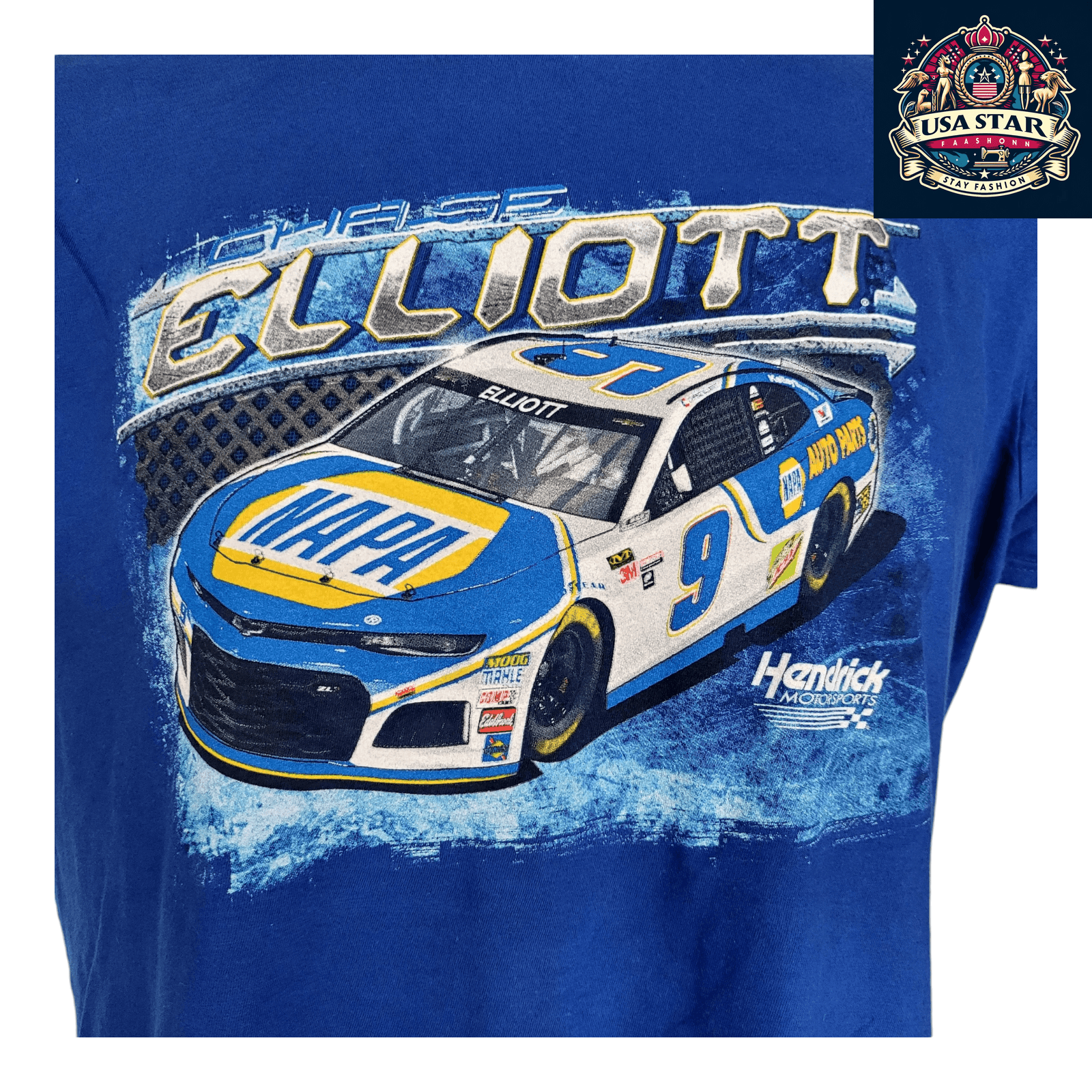 Chase Elliott T Shirt 2XL Blue Graphic Tee 100% Cotton Comfort Fit for NASCAR Fans USASTARFASHION