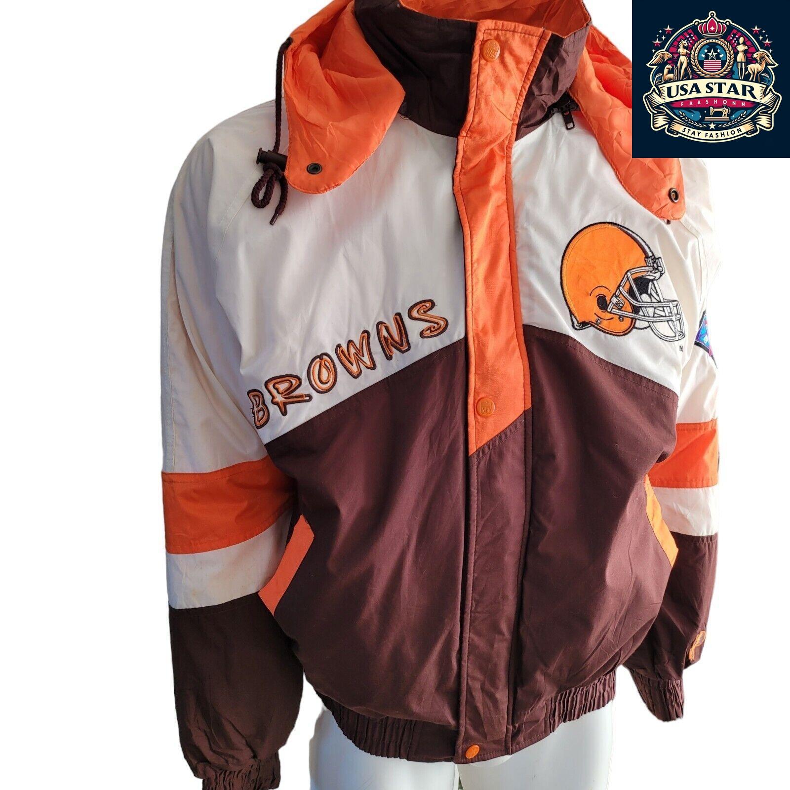 Cleveland Browns Jacket Pro Player 90s Vintage Style Men's Small-Medium with Hoodie and Embroidery - USASTARFASHION