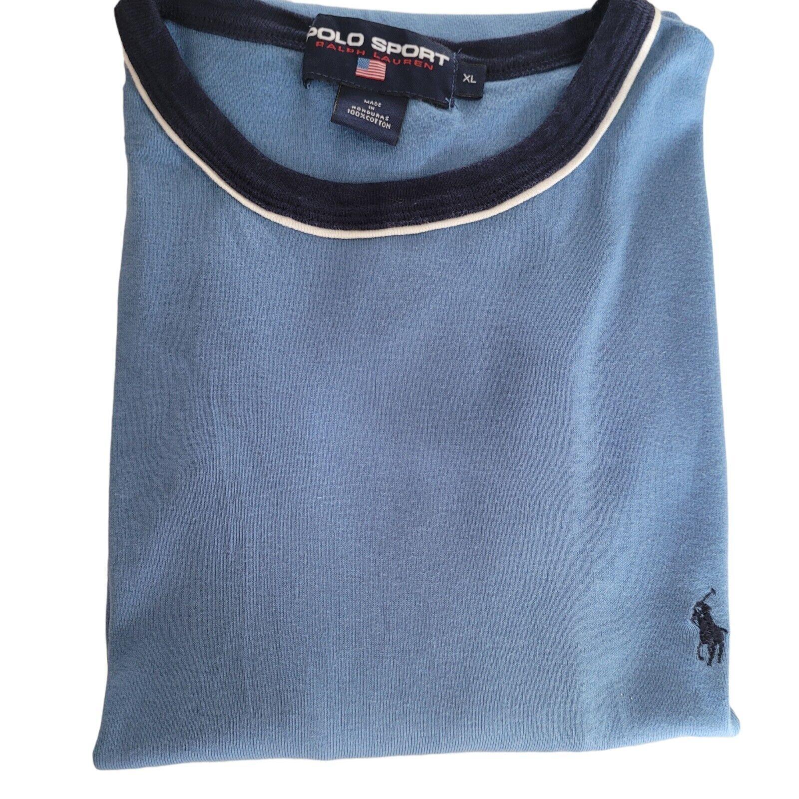 POLO SPORT Ralph Lauren XL T-Shirt Crew Neck Cotton 100% Sky Blue Iconic Design-USASTARFASHION