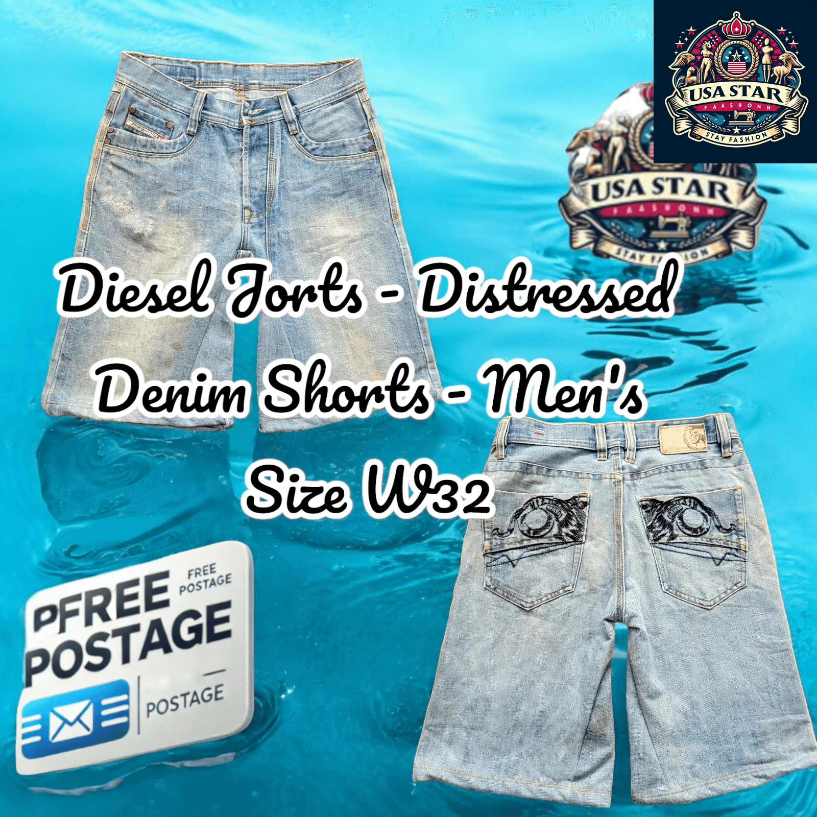 Diesel Denim Jorts - Men's Distressed 5-Pocket Shorts, Modern Fit, Comfortable Size W32 - USASTARFASHION