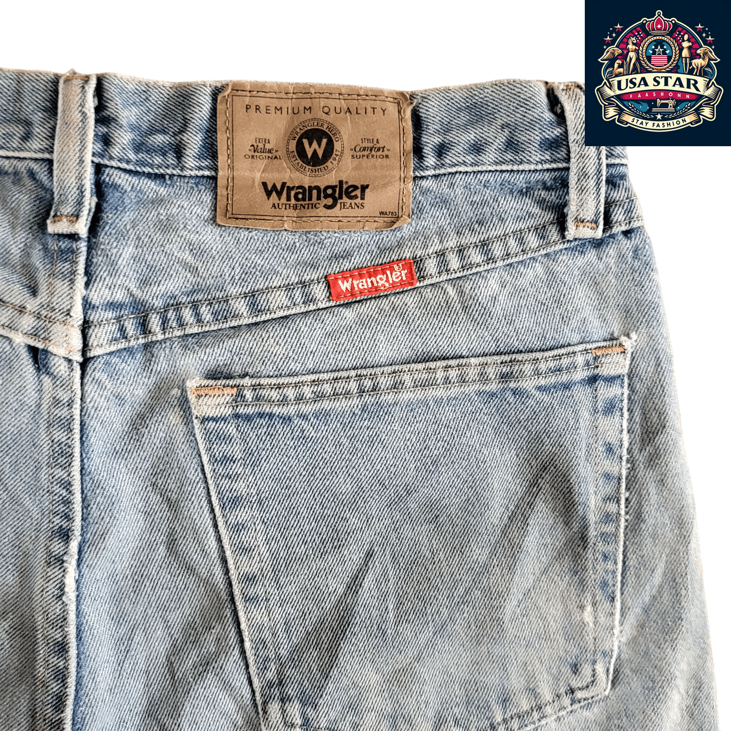 Wrangler Jorts, W33 , Medium Blue Denim, Ideal for Workwear and Activities - USASTARFASHION