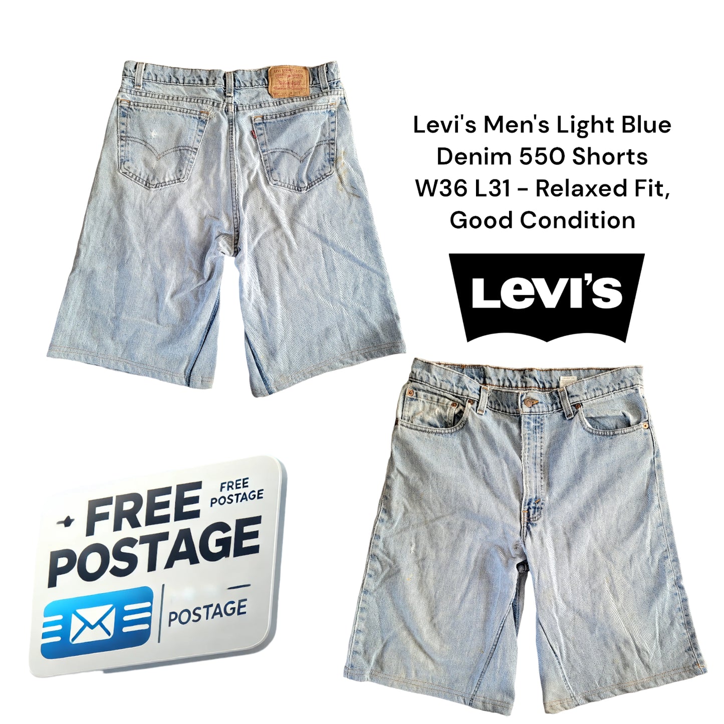 Levi's Men's Light Blue Denim 550 Shorts W36 L31 - Relaxed Fit, Good Condition-USASTARFASHION