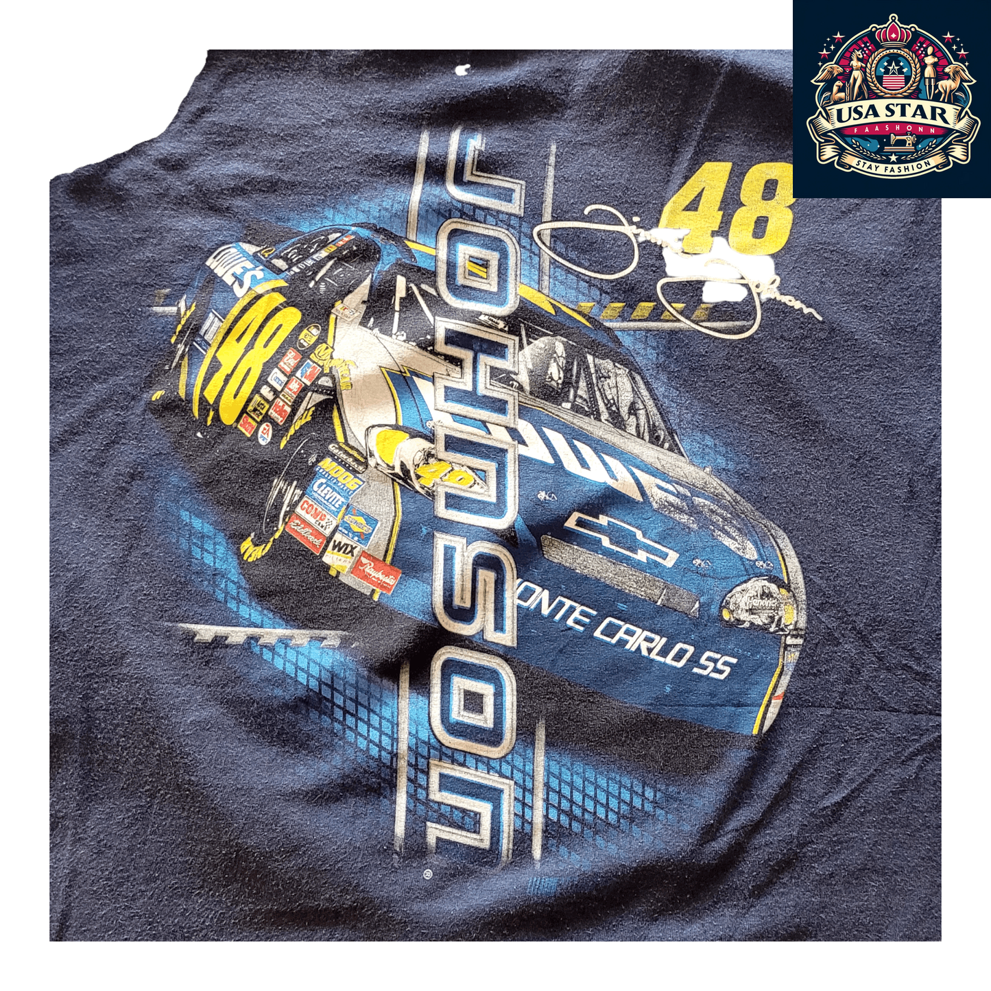 Jimmie Johnson T-Shirt XL by Chase Authentics - Black Cotton with #48 Lowe's Chevy Logo - USASTARFASHION