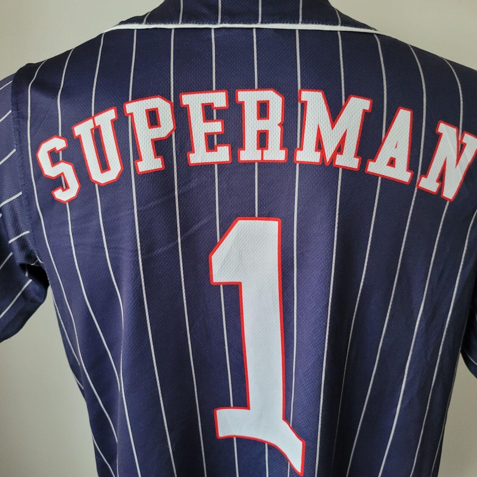 Superman Logo Striped Baseball Jersey Shirt - Men's Size M-USASTARFASHION