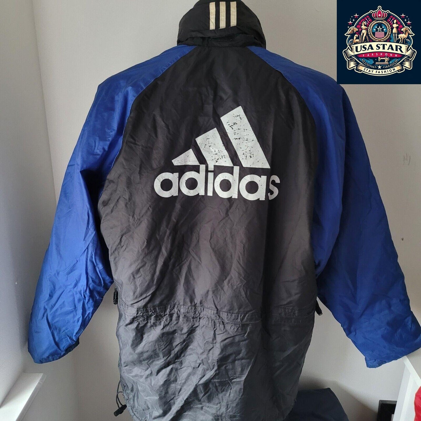 Men's Adidas Jacket Size M - Stylish Black & Blue, Comfortable Fit Ideal for Layering - USASTARFASHION