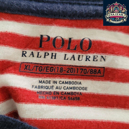 Polo Ralph Lauren T-Shirt XL | Red Striped Design | High-Quality Cotton Comfort - USASTARFASHION