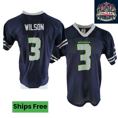 Seattle Seahawks Jersey #3 Russell Wilson Youth XXL (18-20) & Adult S - Official NFL Apparel - USASTARFASHION