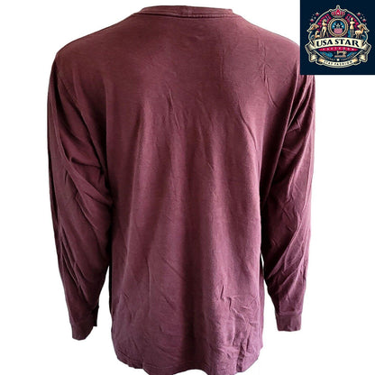 Authentic Carhartt Henley T-Shirt for Men, Long Sleeve, Burgundy, 100% Cotton, Size L Regular - USASTARFASHION