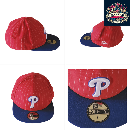 Philadelphia Phillies Fitted Cap - New Era 59FIFTY, Size 7 1/2, Official MLB Hat, Durable Design - USASTARFASHION