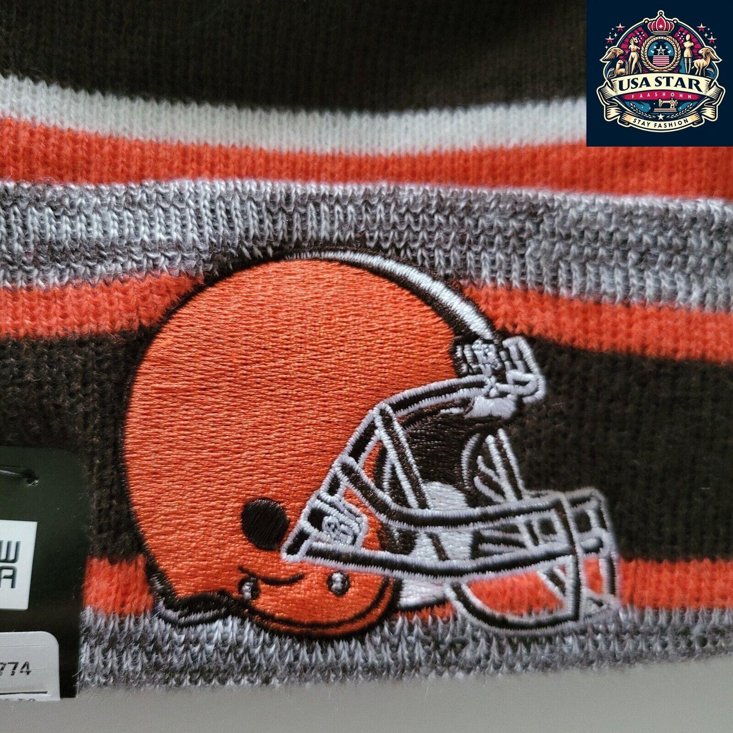 🏈 Cleveland Browns Marled Stripe Pom New Era Beanie Hat - One Size 🌟🔶🏈 - USASTARFASHION