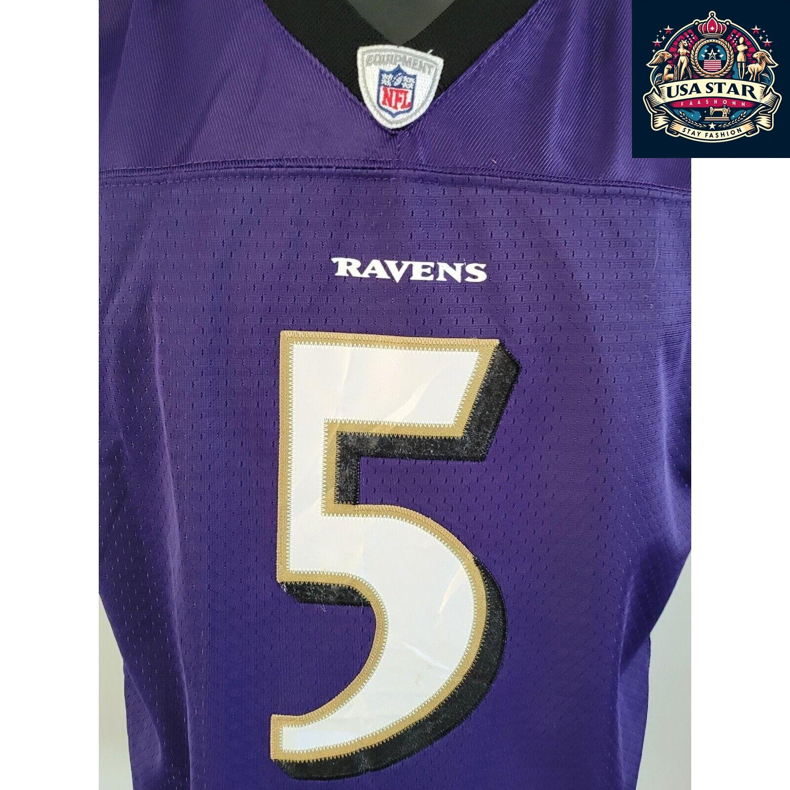 Baltimore Ravens Jersey Youth XL Flacco 5 Reebok Purple Durable Comfort High-Quality Fabric - USASTARFASHION