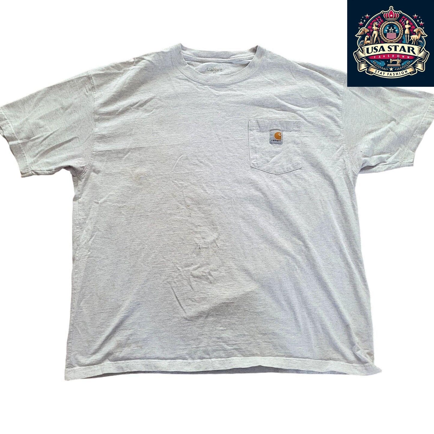 Vintage Carhartt T-Shirt, Original Fit, Short Sleeve, Grey, Size XL, 99% Cotton, Used Condition - USASTARFASHION