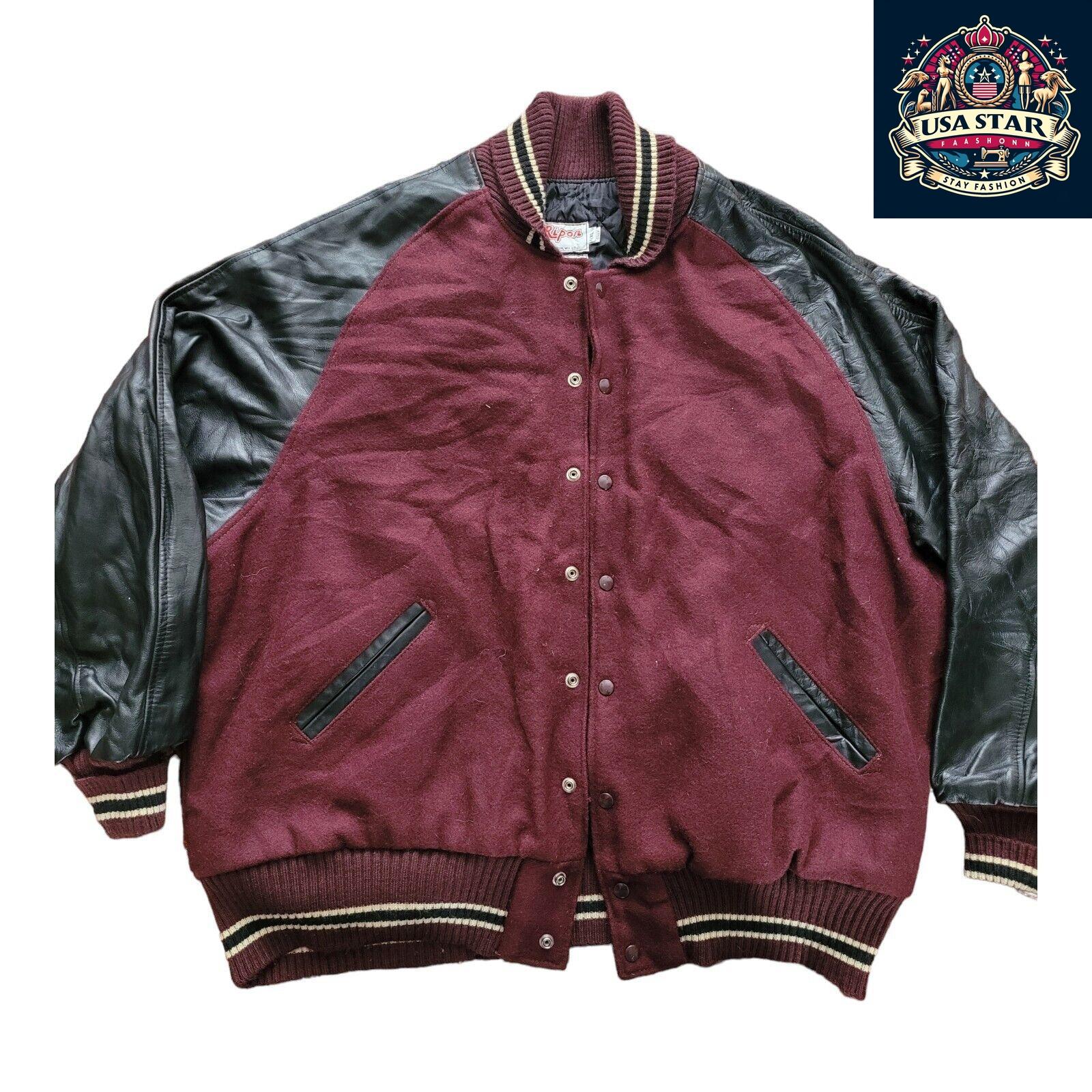 Ripon Wool Leather Varsity Jacket for Men, Size 4XL, Vintage Style, Premium Quality - USASTARFASHION