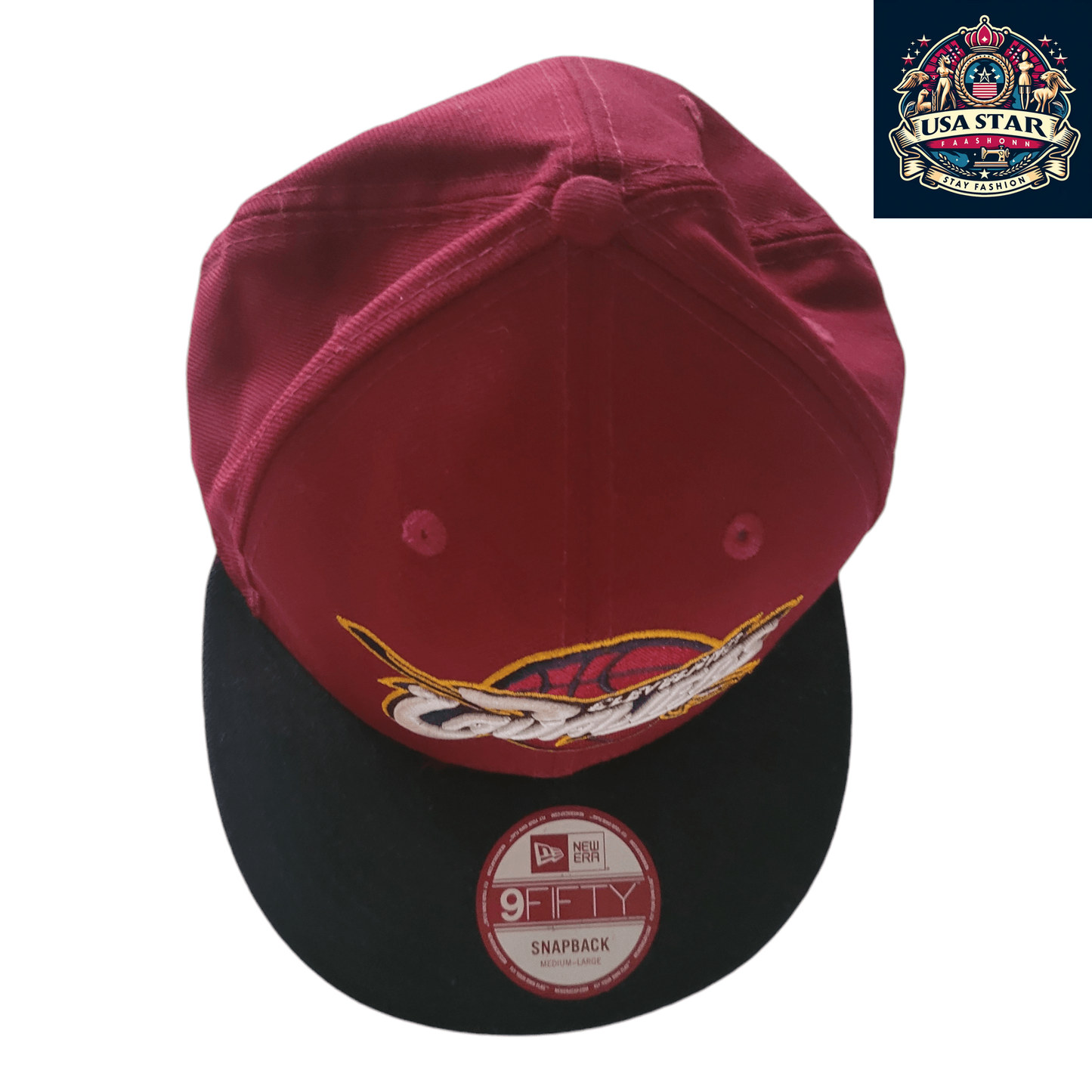 New Era Cleveland Cavaliers Hat 9FIFTY Snapback Cap Burgundy/Black Medium-Large Adjustable - USASTARFASHION